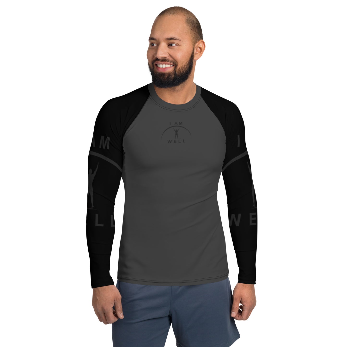 I AM WELL Men's Rash Guard - Dark Grey and Black w/ Grey and Black Logo