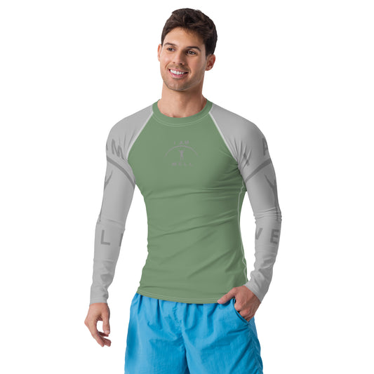 I AM WELL Men's Rash Guard - Earth Green and Grey w/ Grey Logo