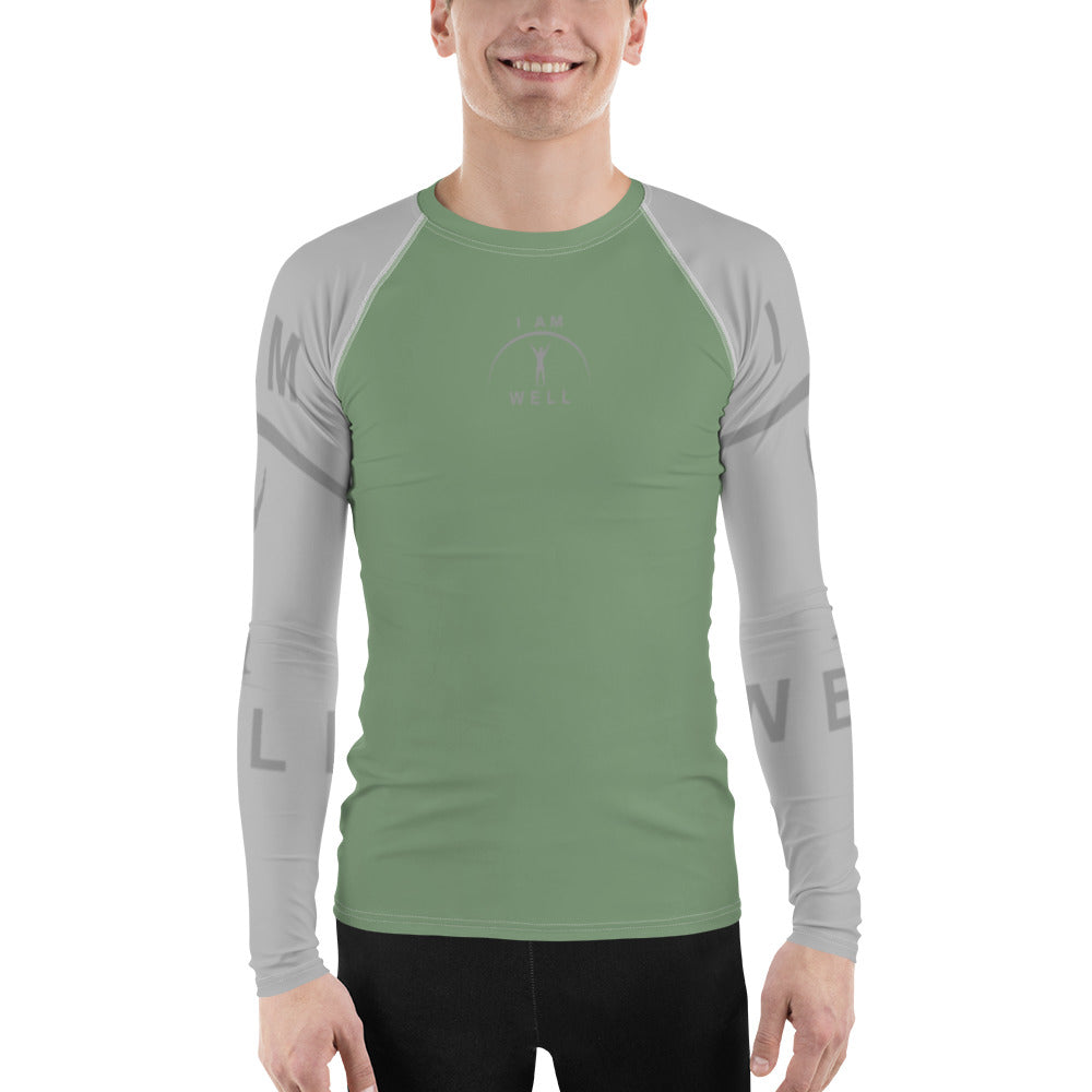 I AM WELL Men's Rash Guard - Earth Green and Grey w/ Grey Logo