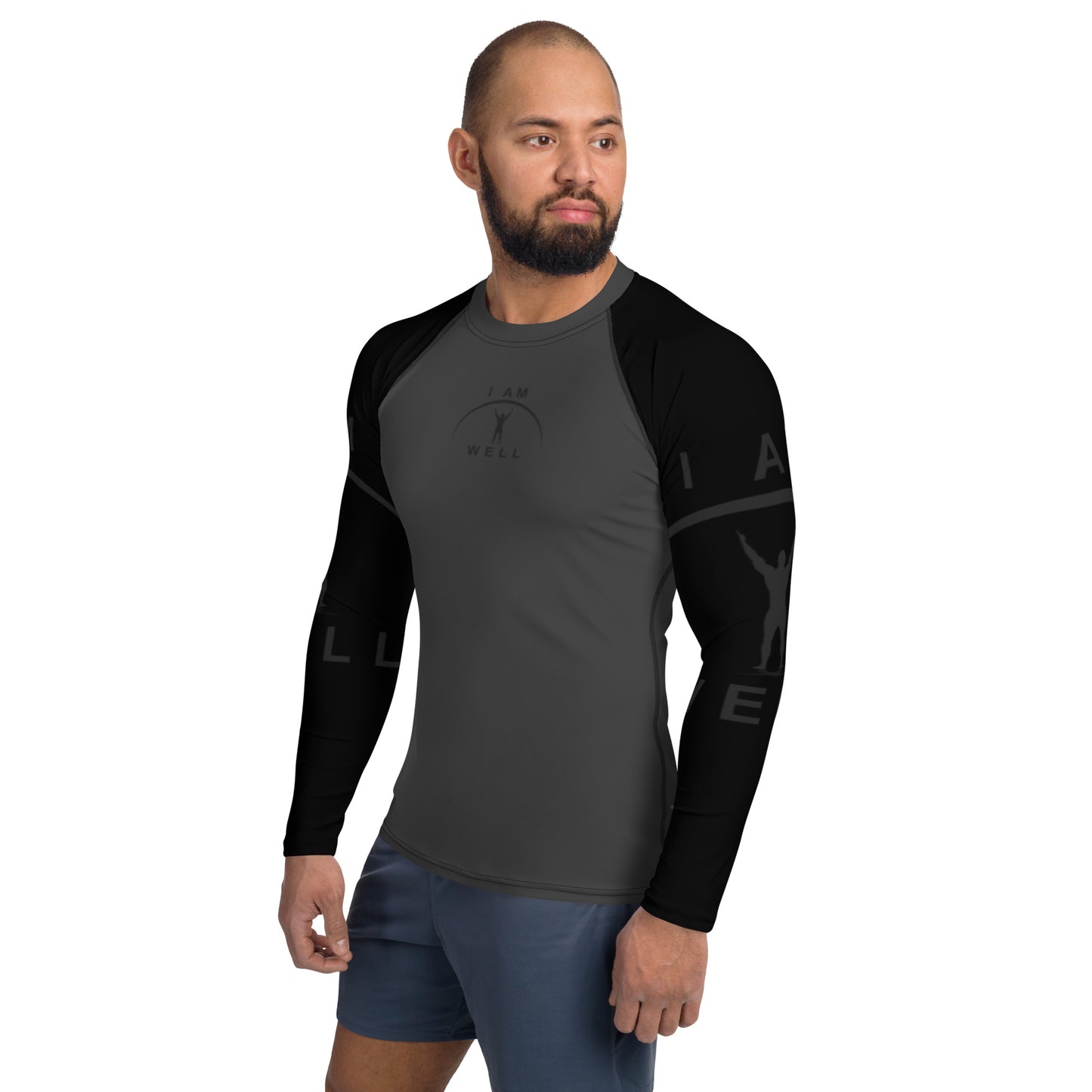 I AM WELL Men's Rash Guard - Dark Grey and Black w/ Grey and Black Logo