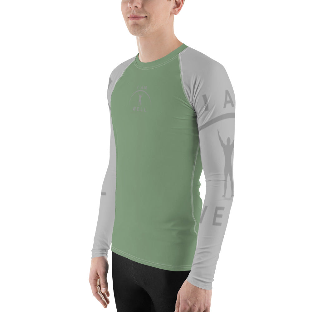 I AM WELL Men's Rash Guard - Earth Green and Grey w/ Grey Logo