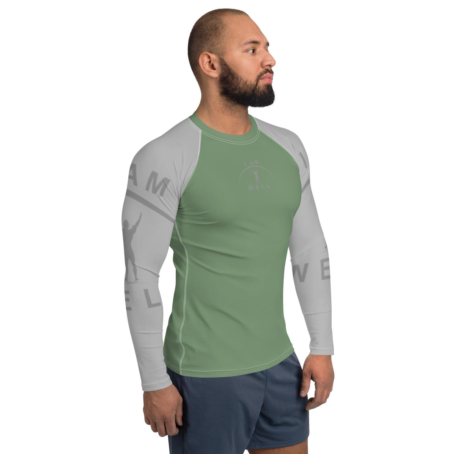 I AM WELL Men's Rash Guard - Earth Green and Grey w/ Grey Logo