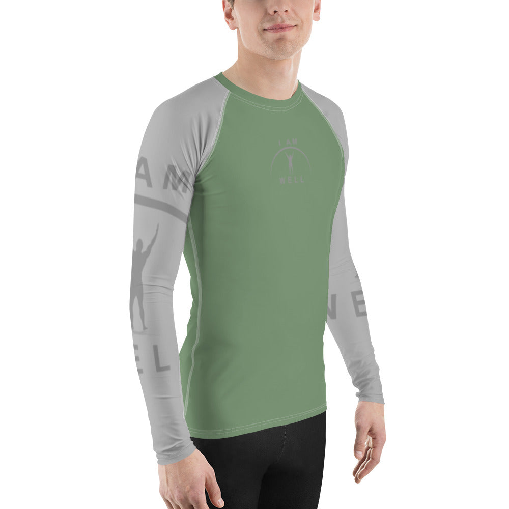 I AM WELL Men's Rash Guard - Earth Green and Grey w/ Grey Logo