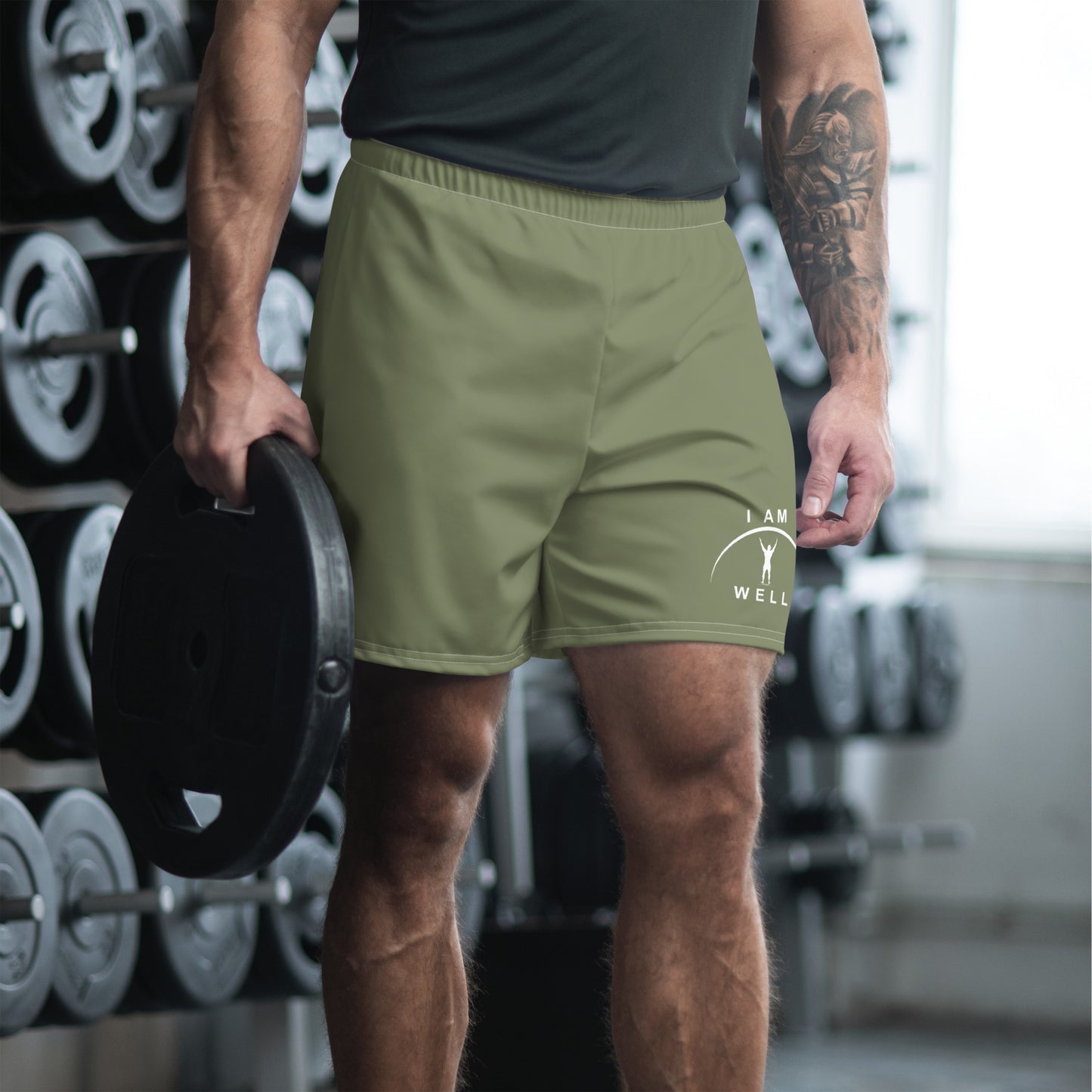 I AM WELL Men's Athletic Shorts - OD Green w/ White Logo