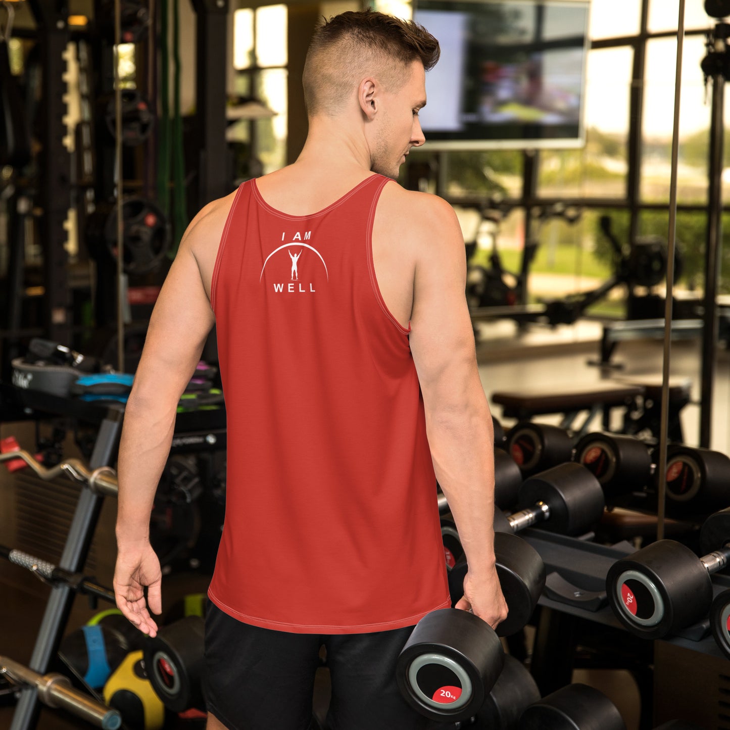 I AM WELL Men's Performance Tank Top - Red w/ White Logo