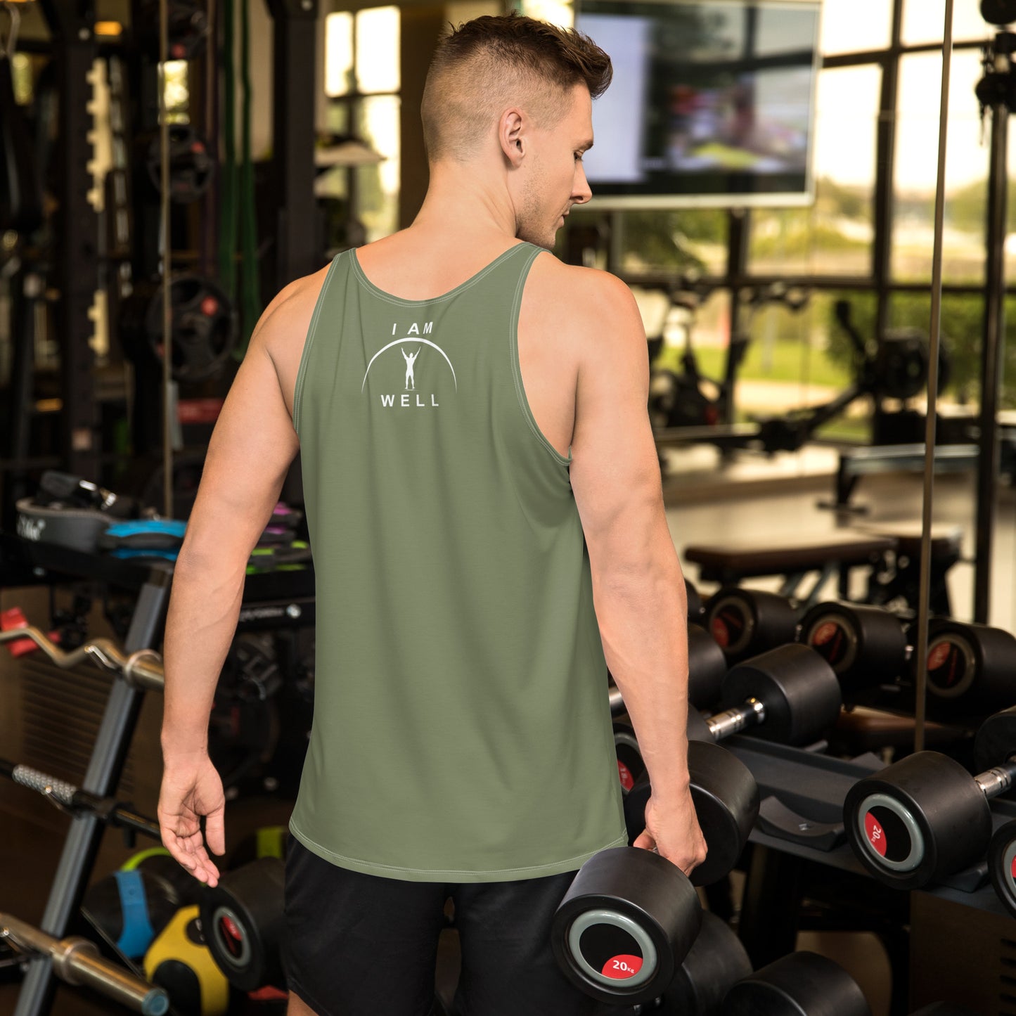 I AM WELL Men's Performance Tank Top - OD Green w/ White Logo