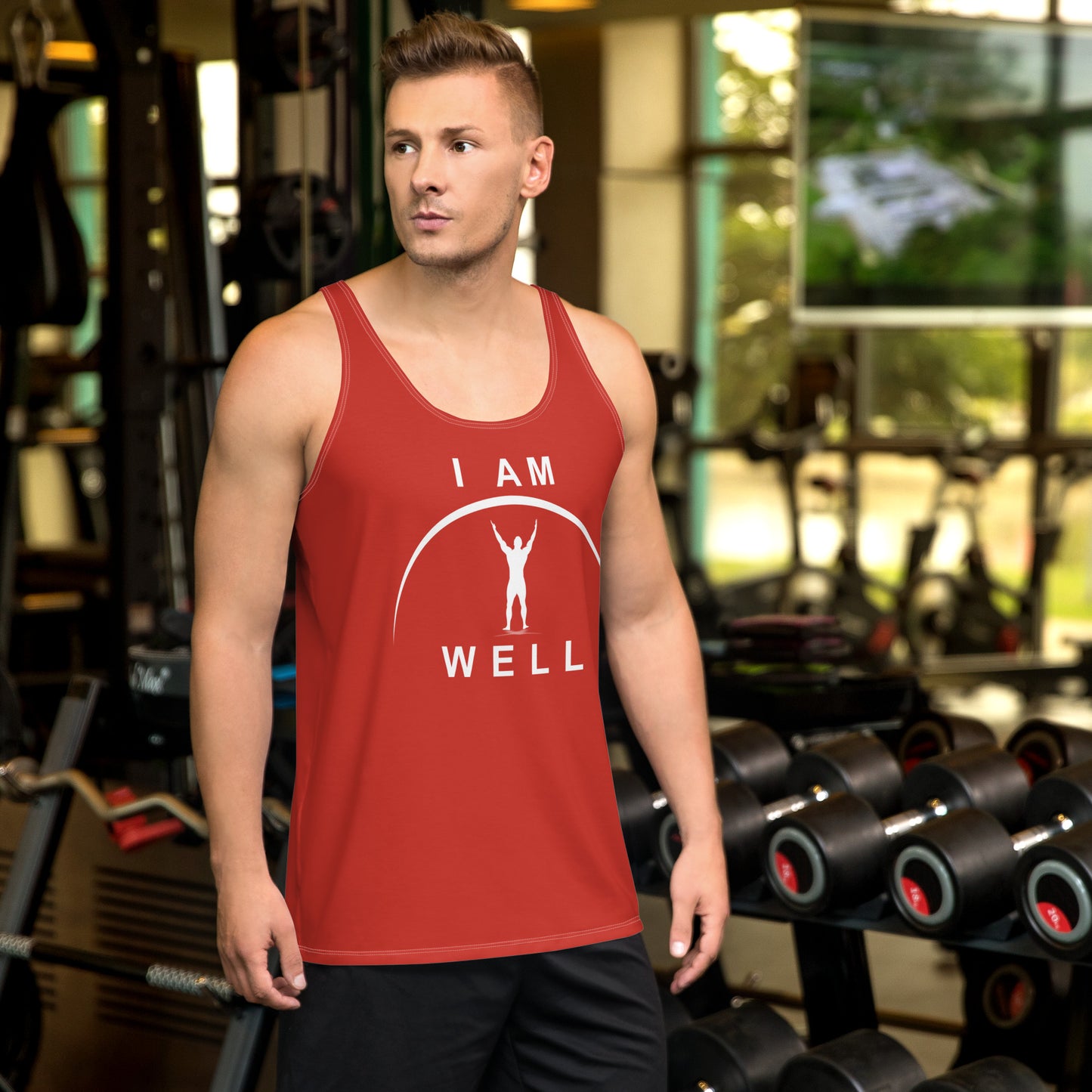 I AM WELL Men's Performance Tank Top - Red w/ White Logo