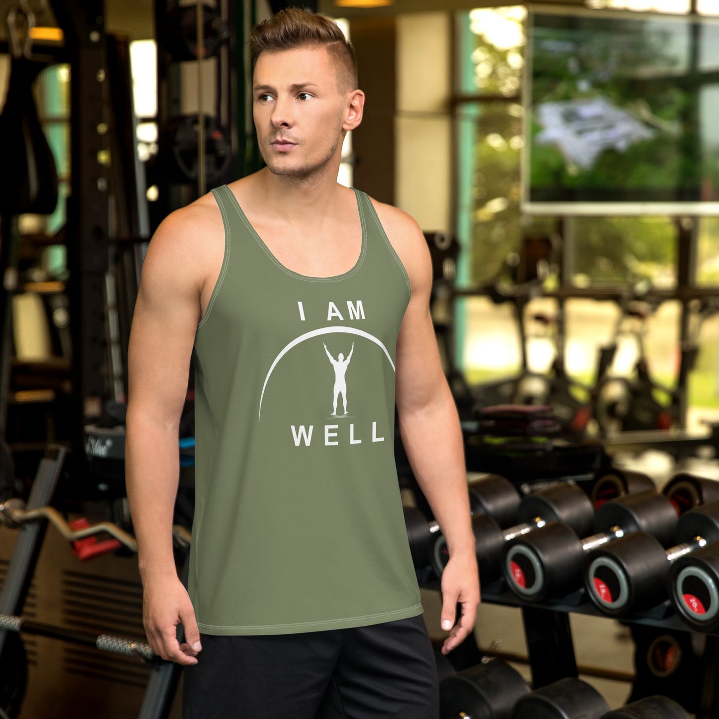 I AM WELL Men's Performance Tank Top - OD Green w/ White Logo