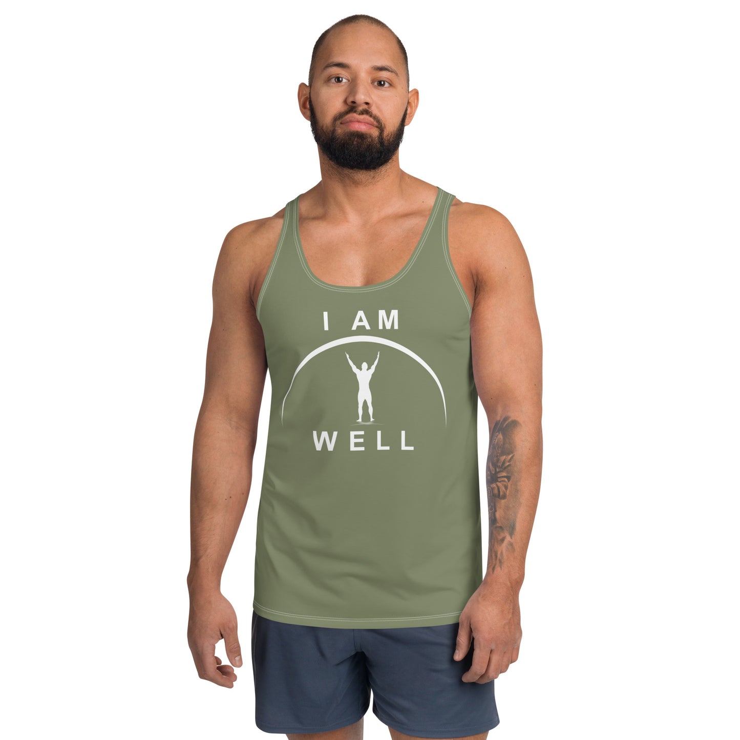 I AM WELL Men's Performance Tank Top - OD Green w/ White Logo