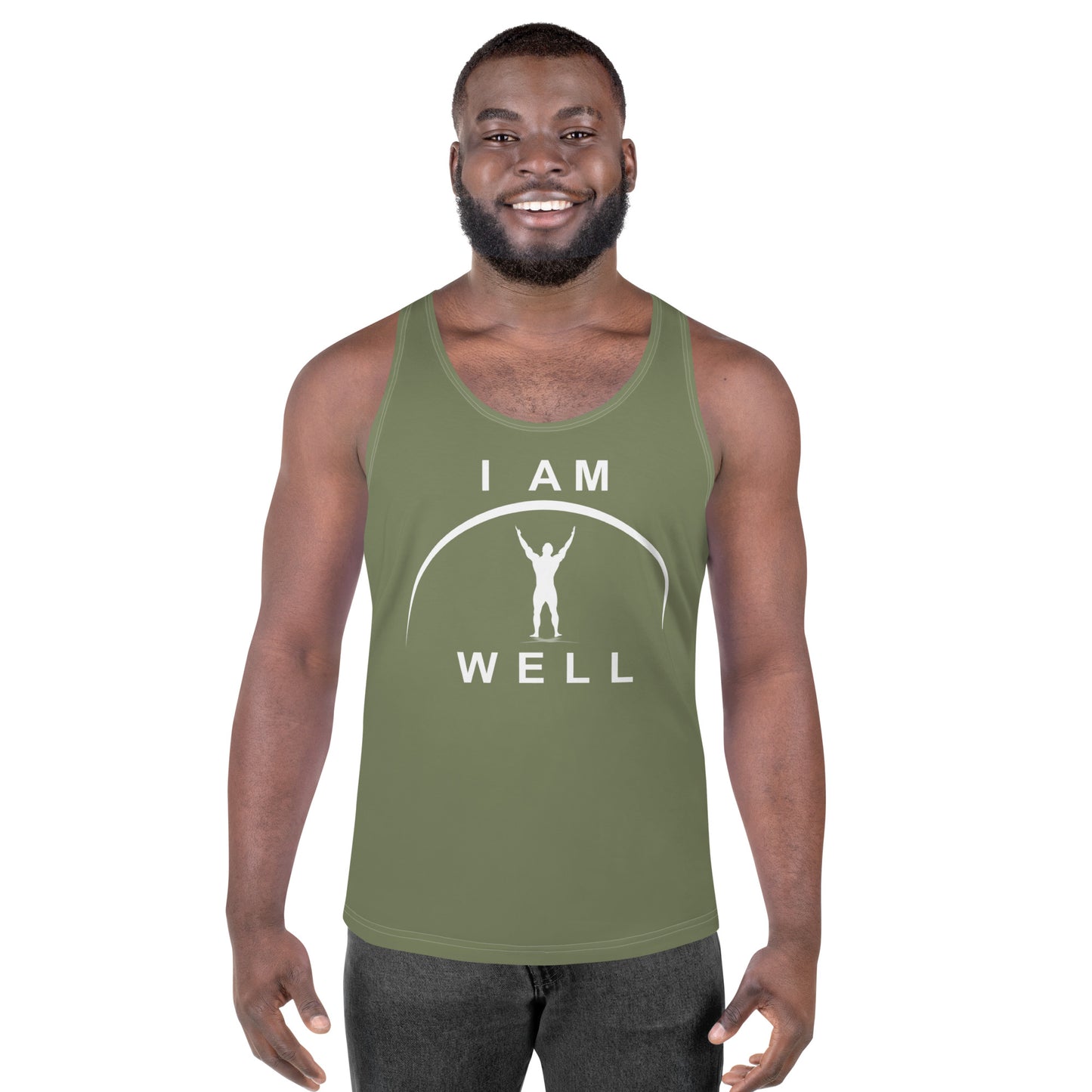 I AM WELL Men's Performance Tank Top - OD Green w/ White Logo