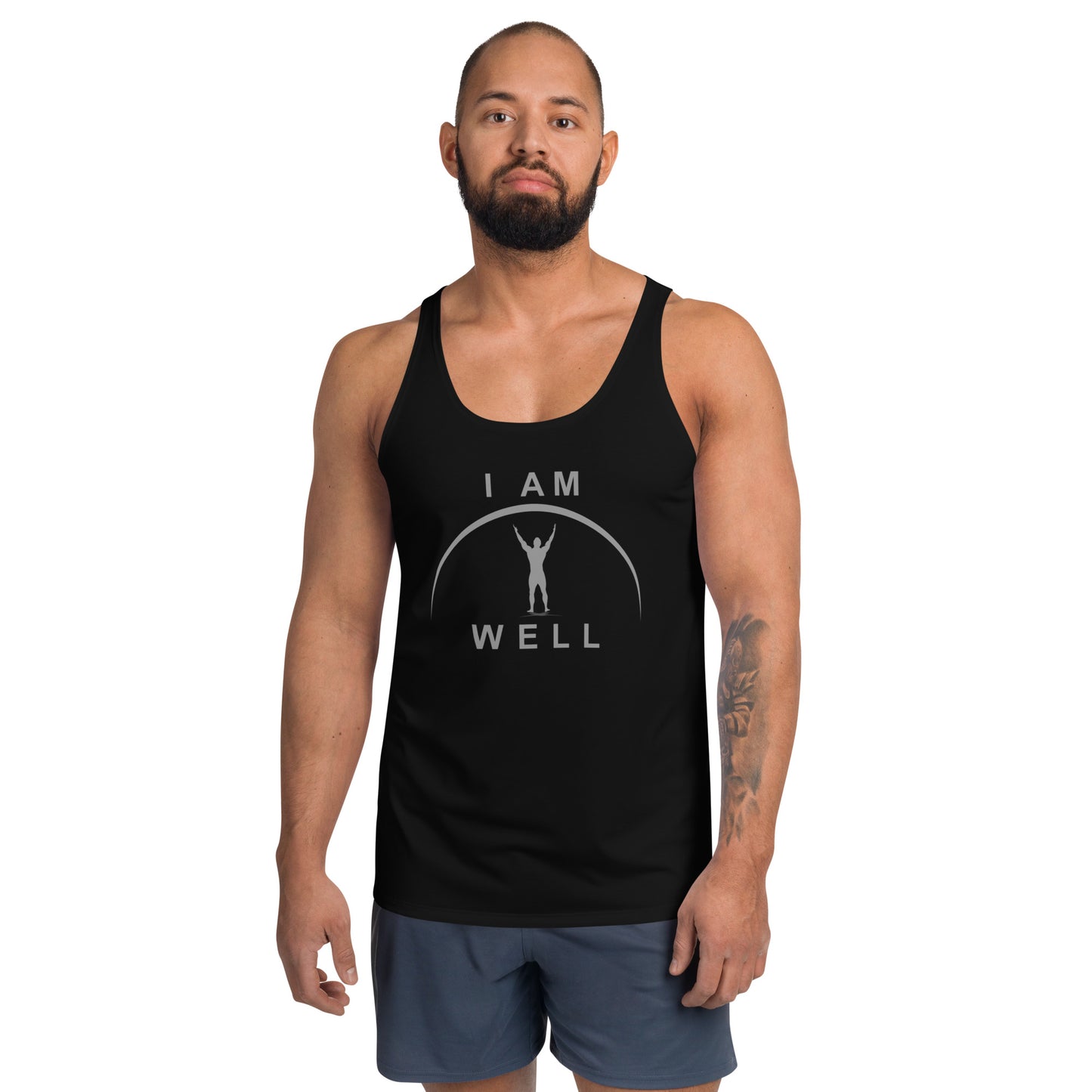 I AM WELL Men's Performance Tank Top - Black w/ Grey Logo - Male