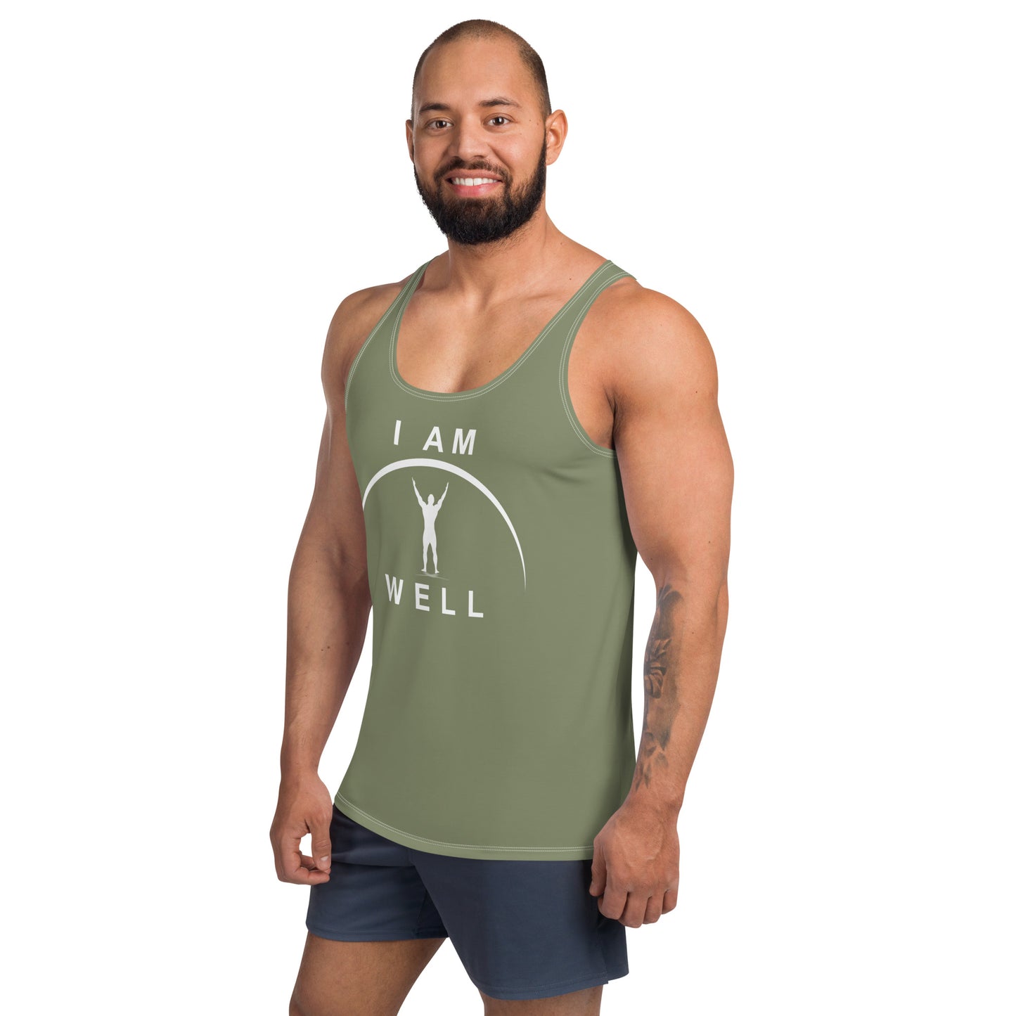 I AM WELL Men's Performance Tank Top - OD Green w/ White Logo