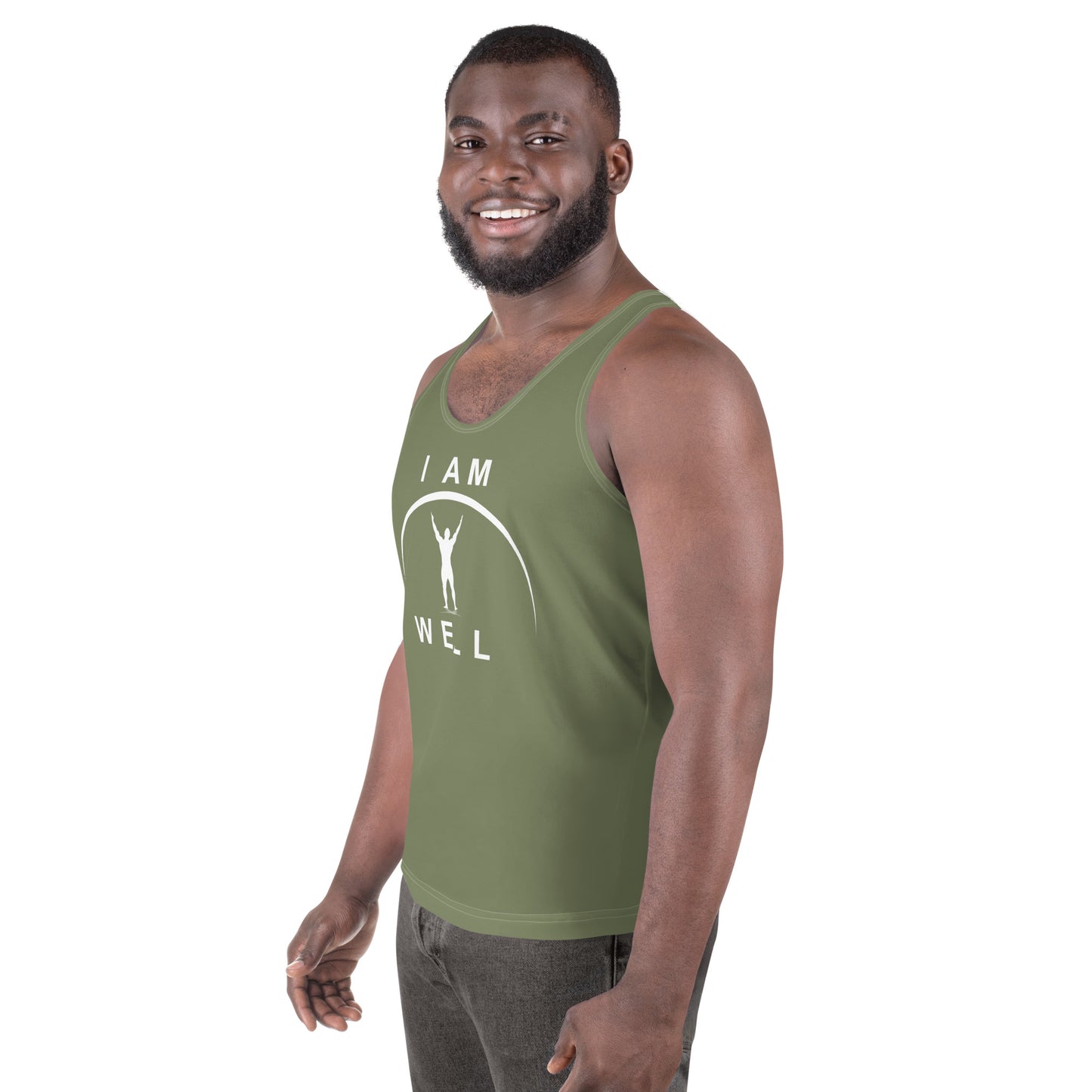 I AM WELL Men's Performance Tank Top - OD Green w/ White Logo