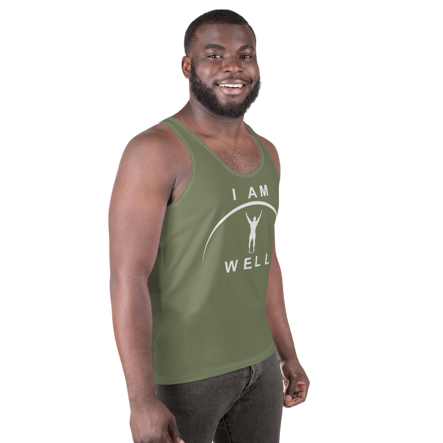 I AM WELL Men's Performance Tank Top - OD Green w/ White Logo