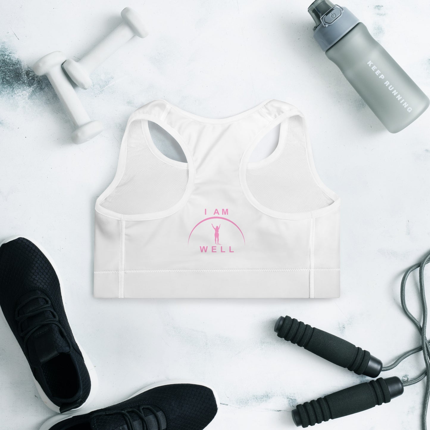 I AM WELL Women's Padded Sports Bra Pink Logo