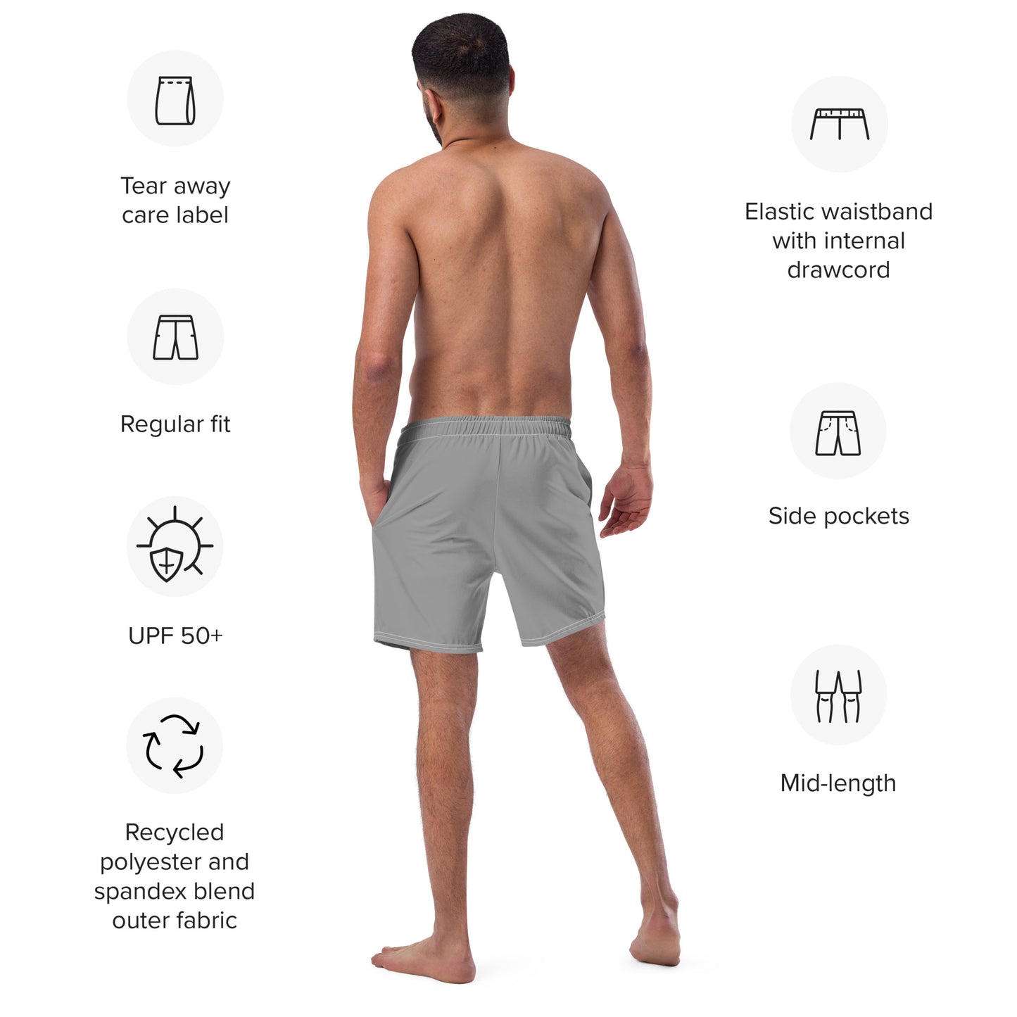 I AM WELL Men's Swim Trunks - Grey w/ White Logo