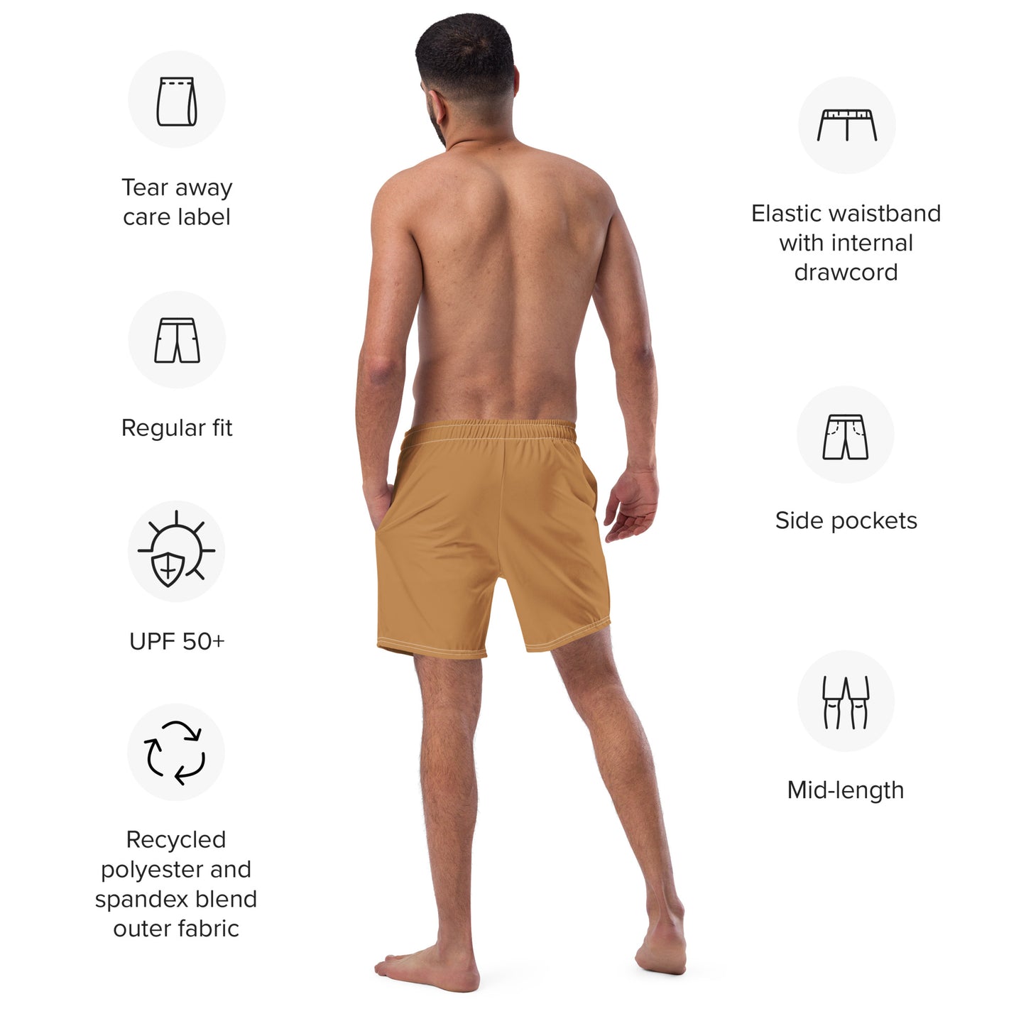 I AM WELL Men's Swim Trunks - Light Brown w/ White Logo