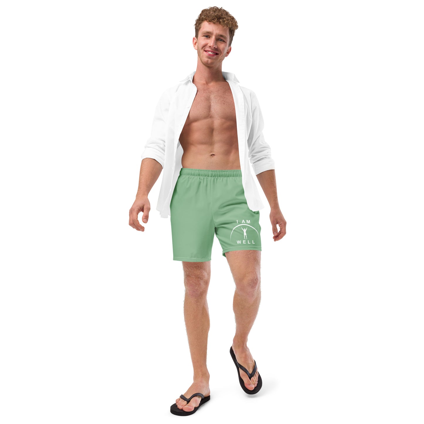 I AM WELL Men's Swim Trunks - Sea Green w/ White Logo