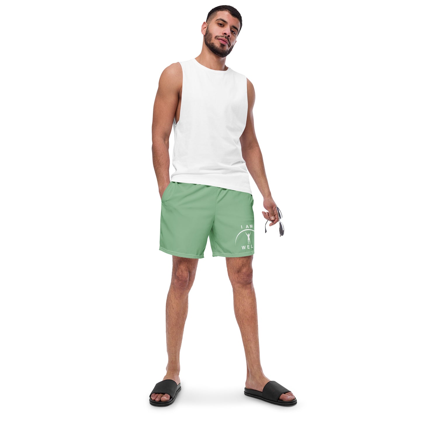 I AM WELL Men's Swim Trunks - Sea Green w/ White Logo