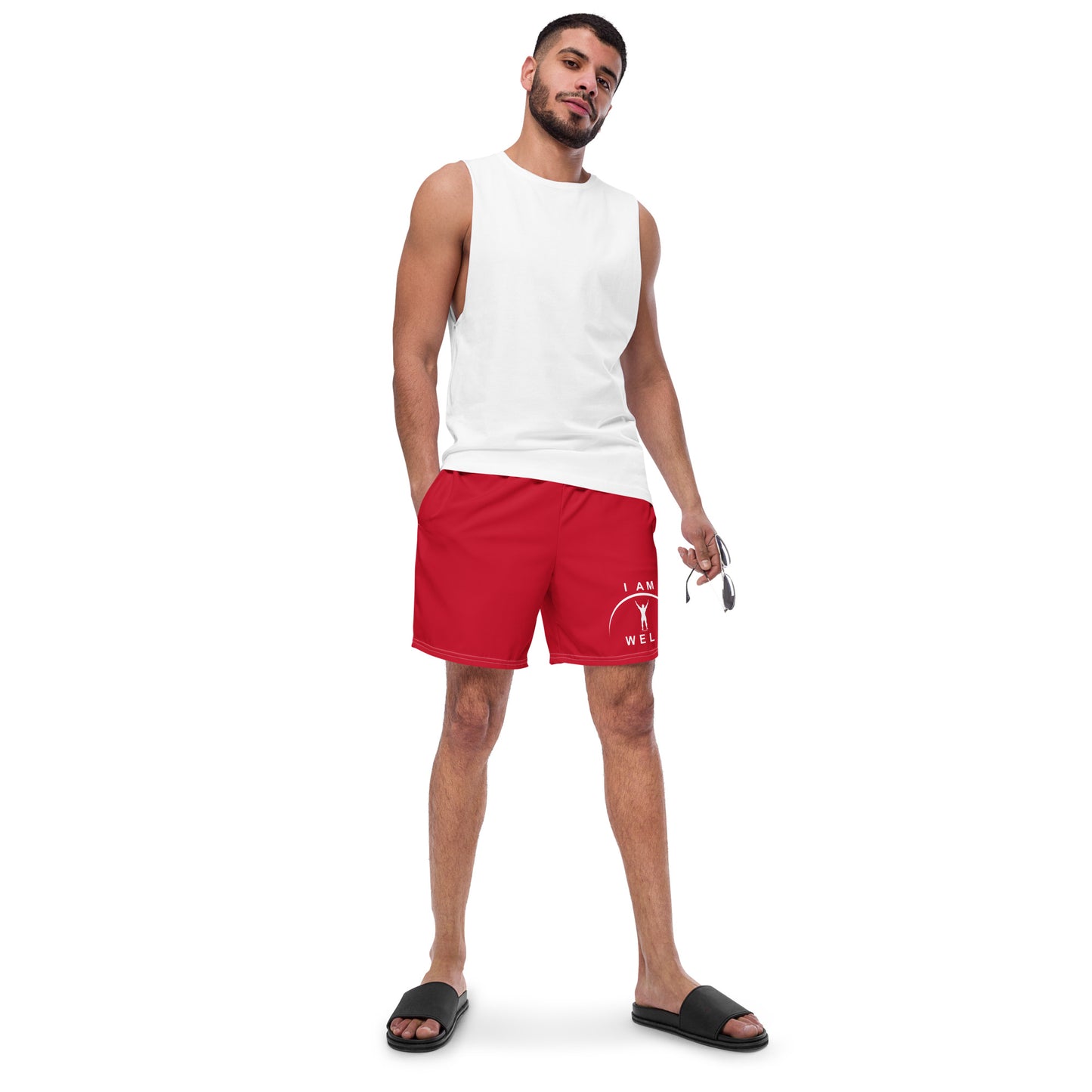 I AM WELL Men's Swim Trunks - Red w/ White Logo