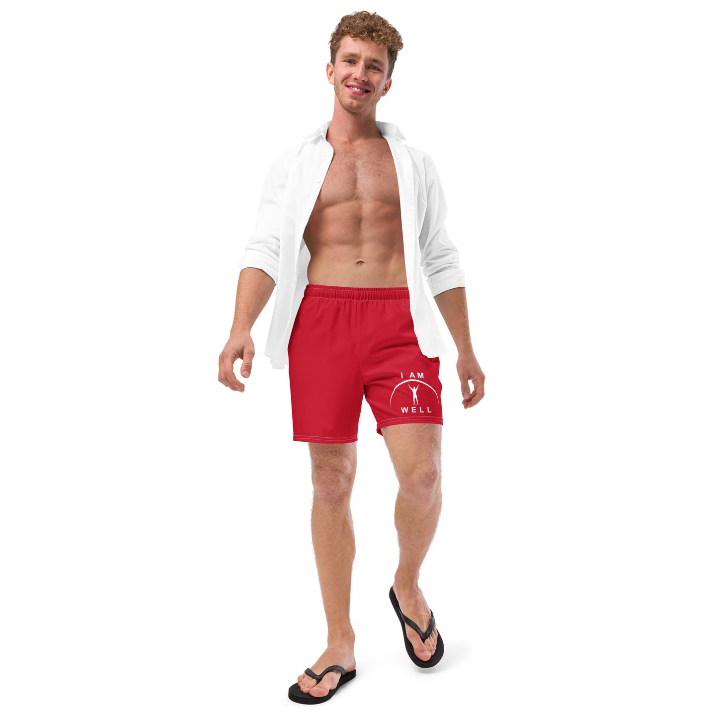 I AM WELL Men's Swim Trunks - Red w/ White Logo