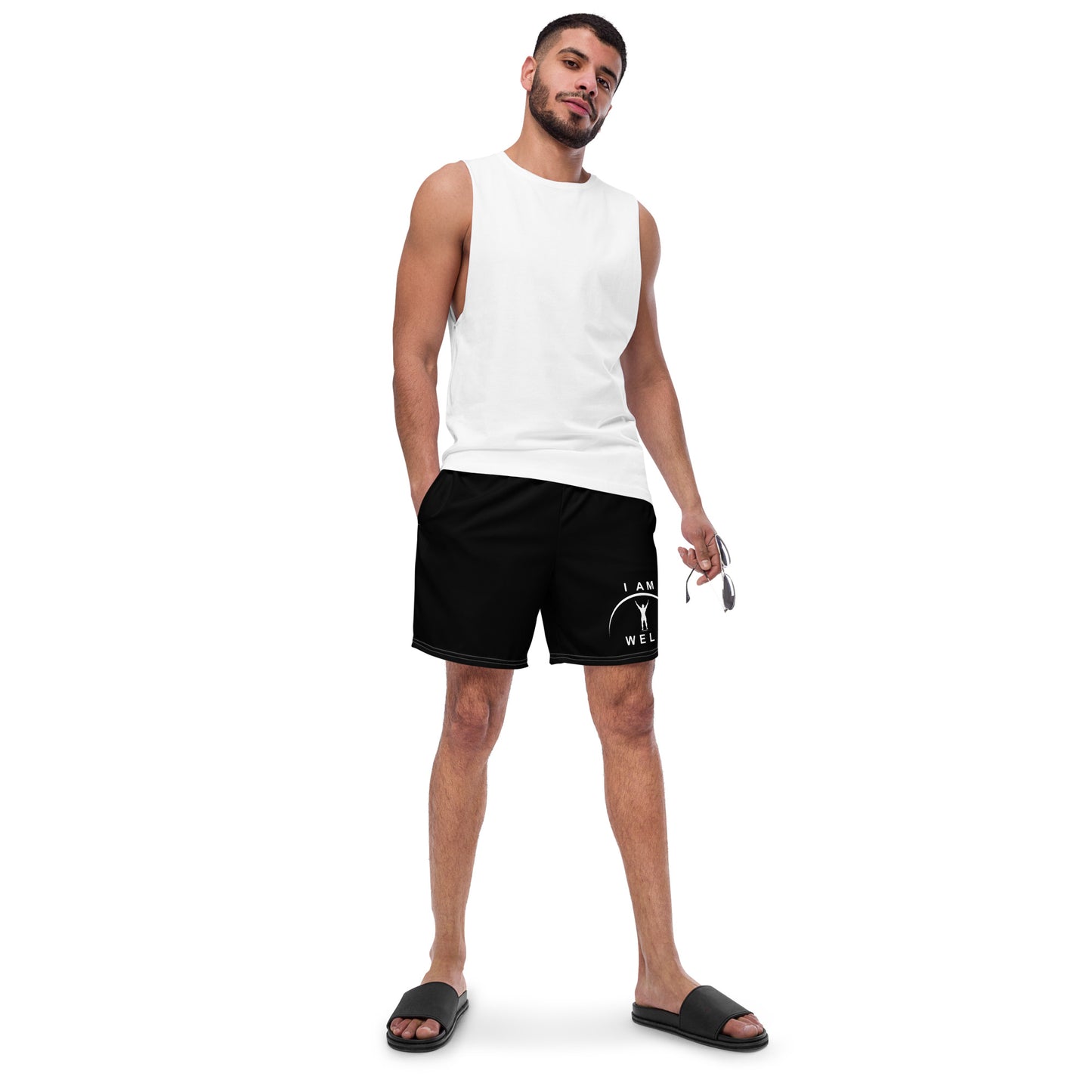 I AM WELL Men's Swim Trunks - Black w/ White Logo