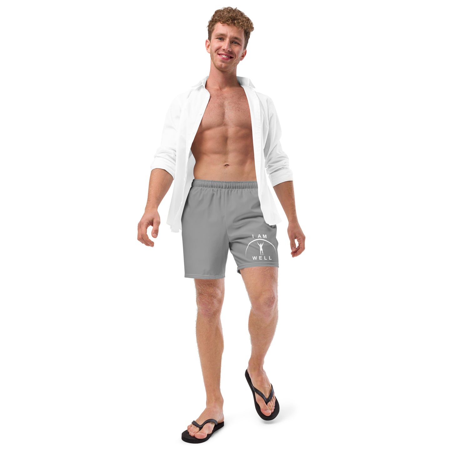 I AM WELL Men's Swim Trunks - Grey w/ White Logo