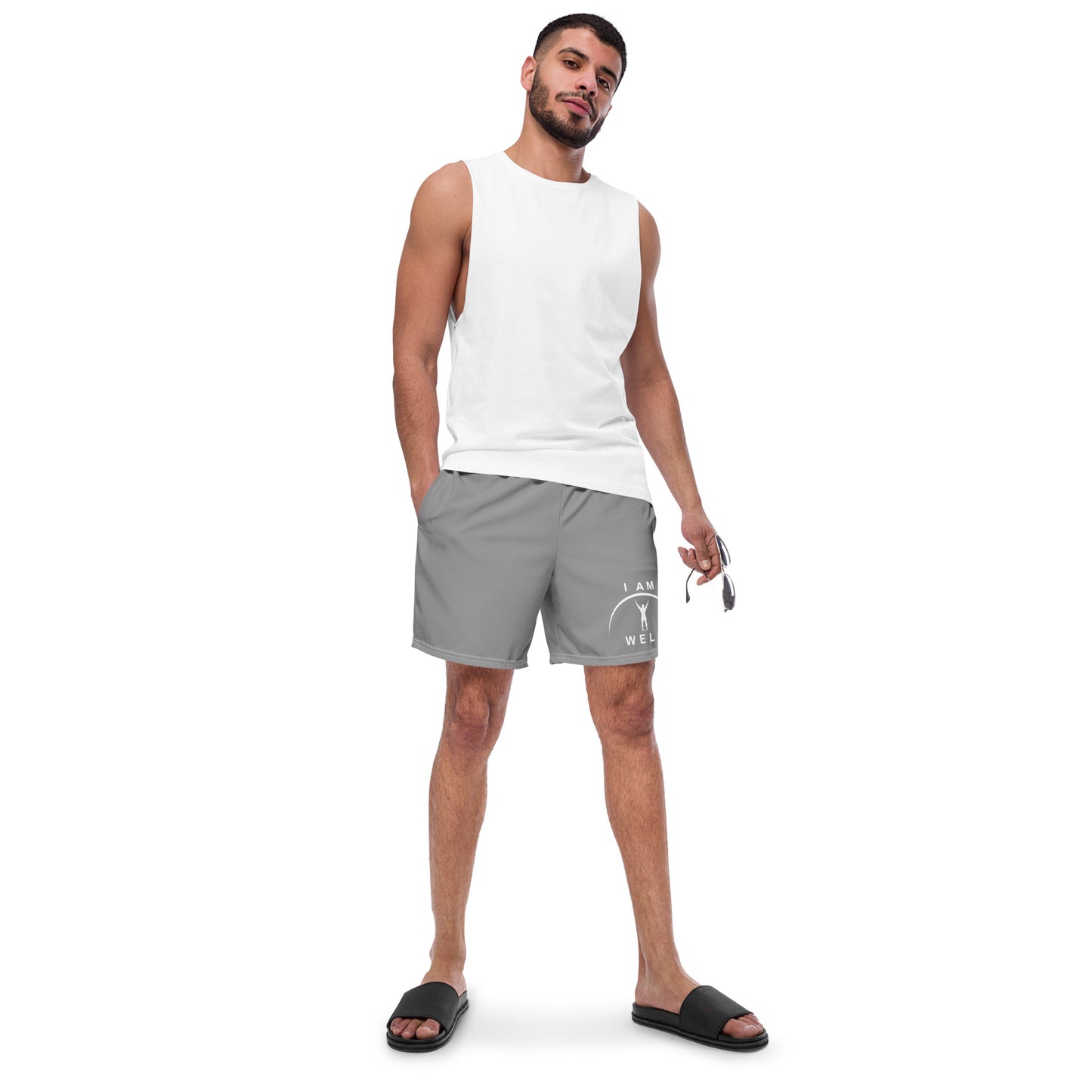 I AM WELL Men's Swim Trunks - Grey w/ White Logo