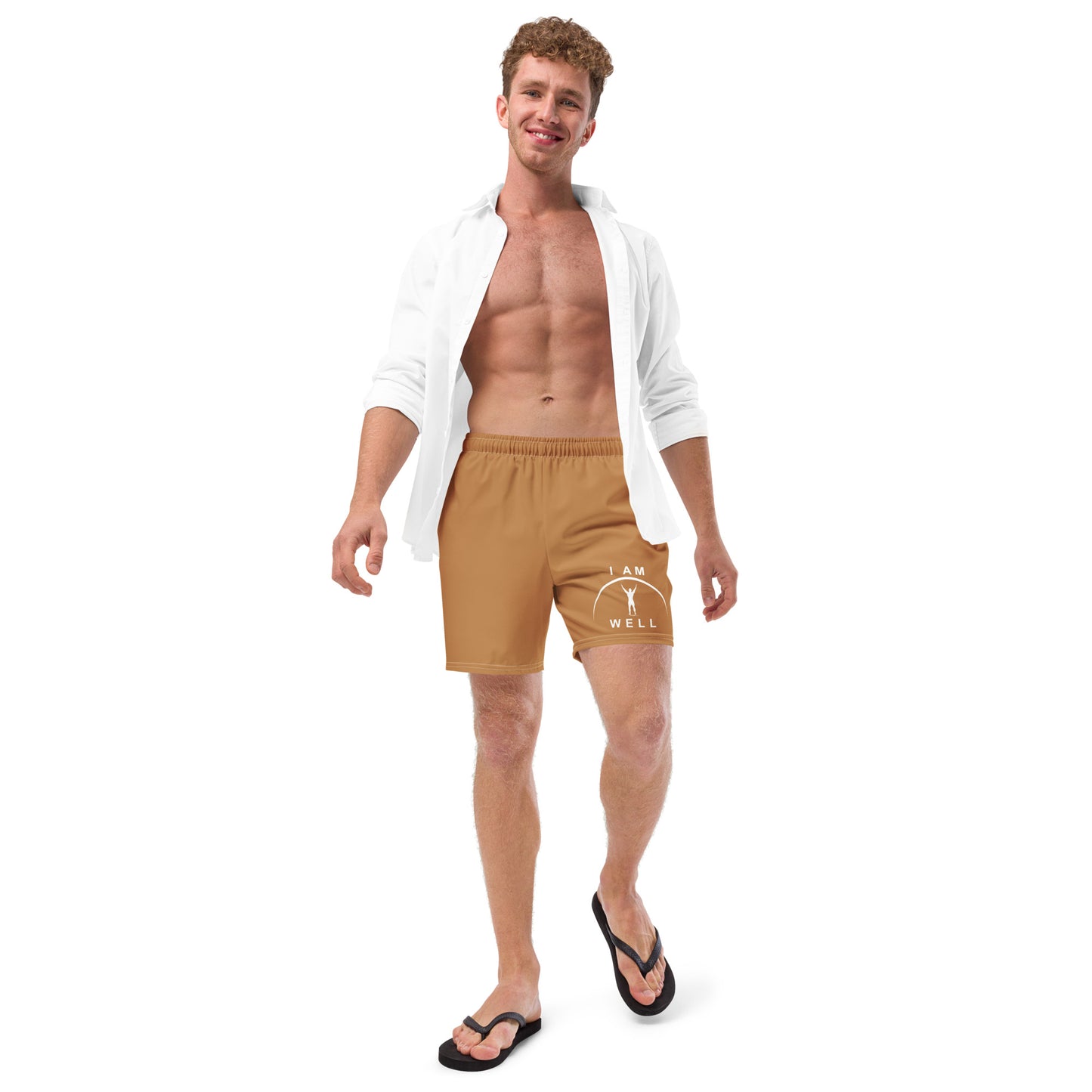 I AM WELL Men's Swim Trunks - Light Brown w/ White Logo