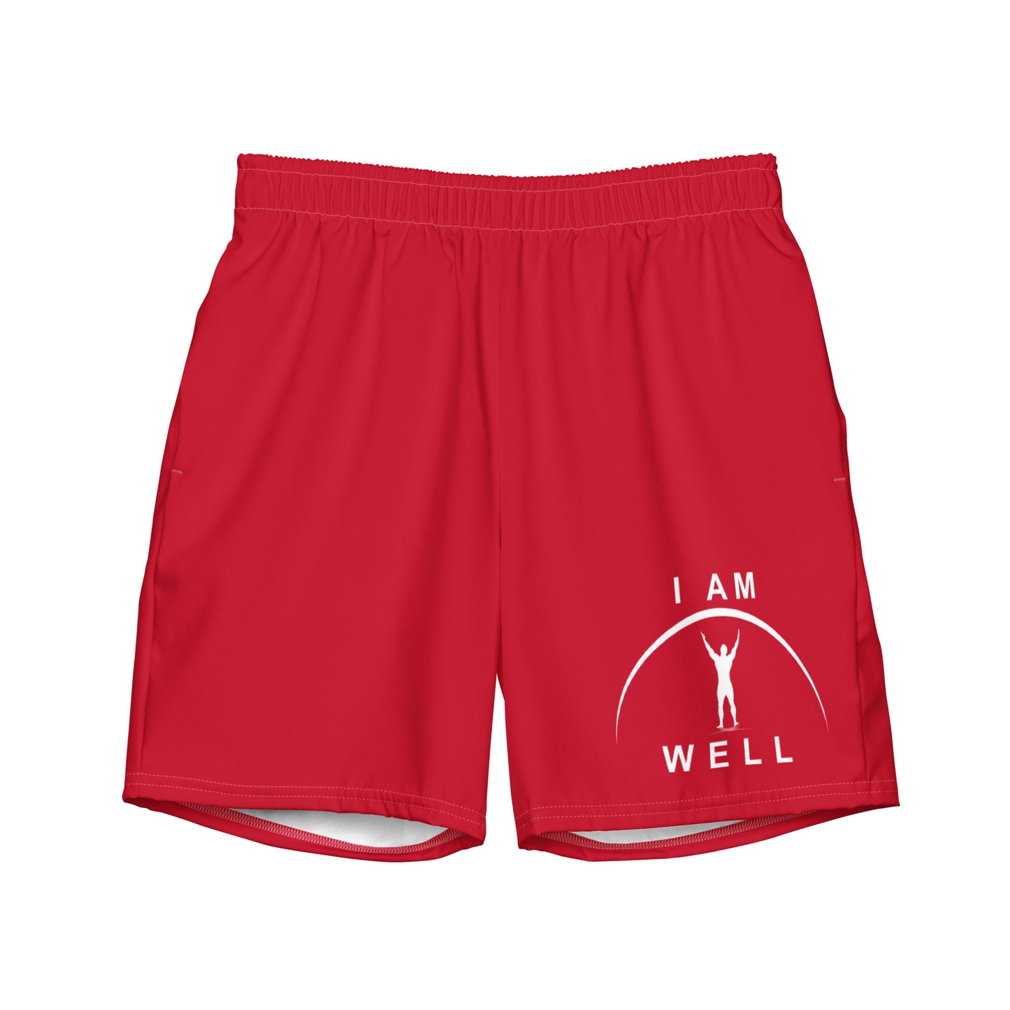 I AM WELL Men's Swim Trunks - Red w/ White Logo