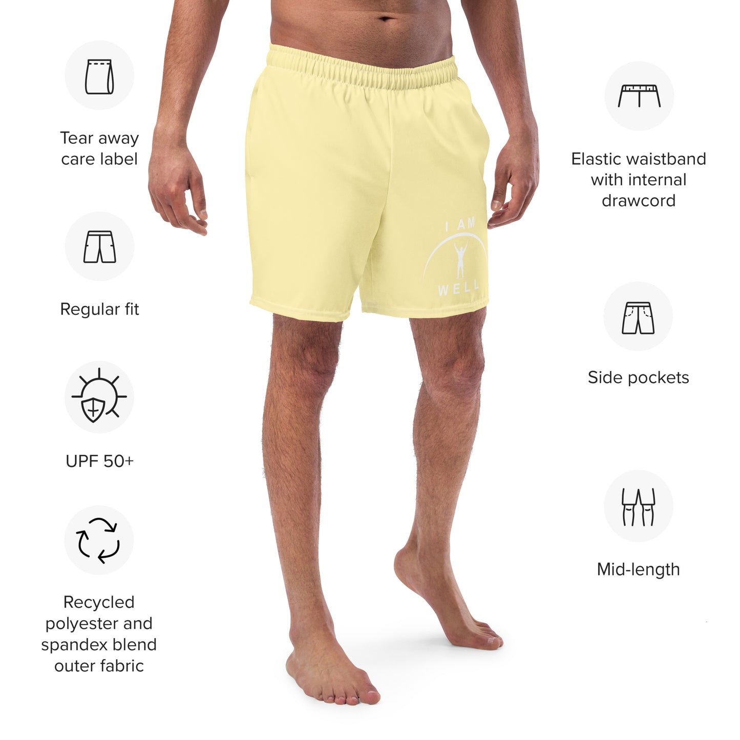 I AM WELL Men's Swim Trunks - Yellow w/ White Logo