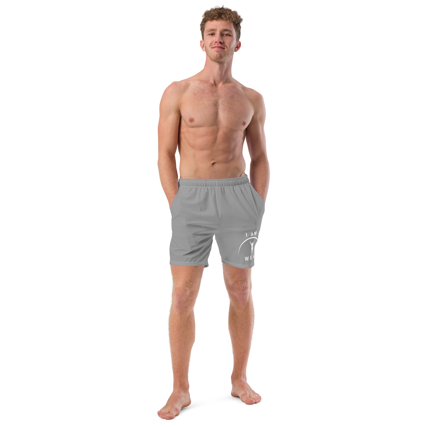 I AM WELL Men's Swim Trunks - Grey w/ White Logo