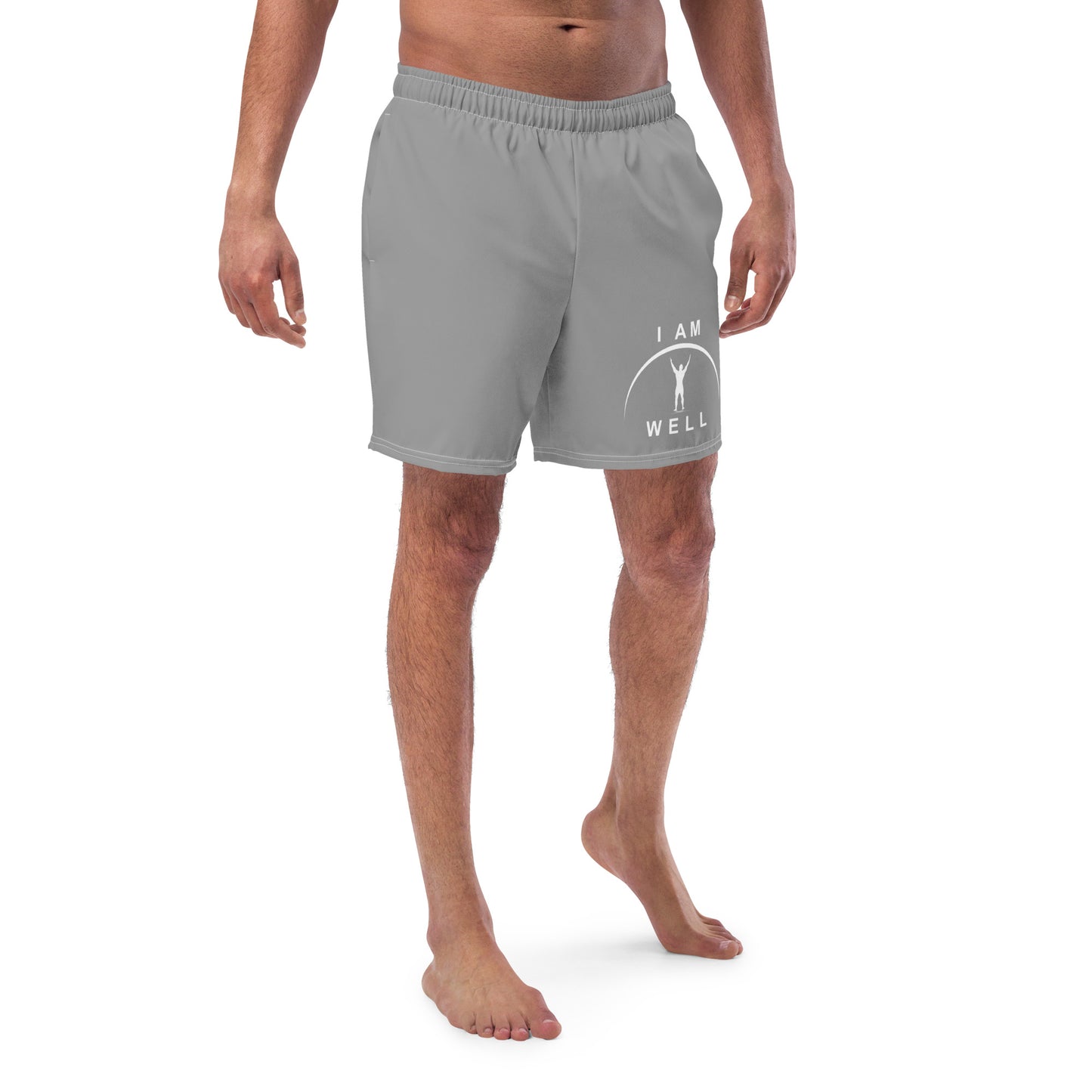 I AM WELL Men's Swim Trunks - Grey w/ White Logo