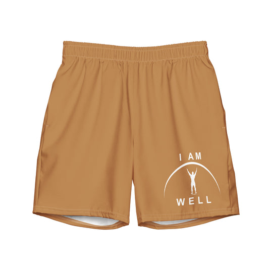 I AM WELL Men's Swim Trunks - Light Brown w/ White Logo