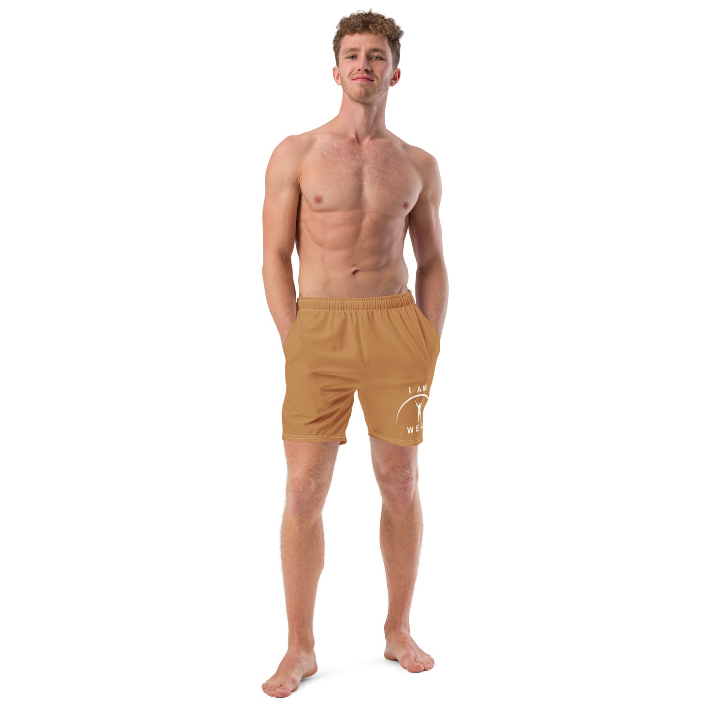 I AM WELL Men's Swim Trunks - Light Brown w/ White Logo