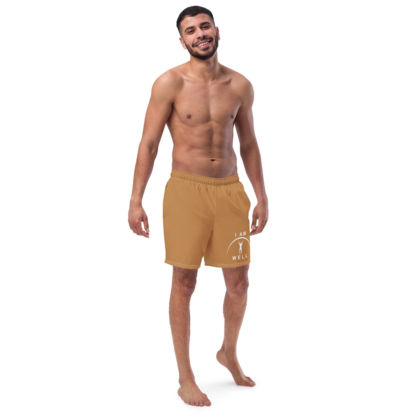 I AM WELL Men's Swim Trunks - Light Brown w/ White Logo