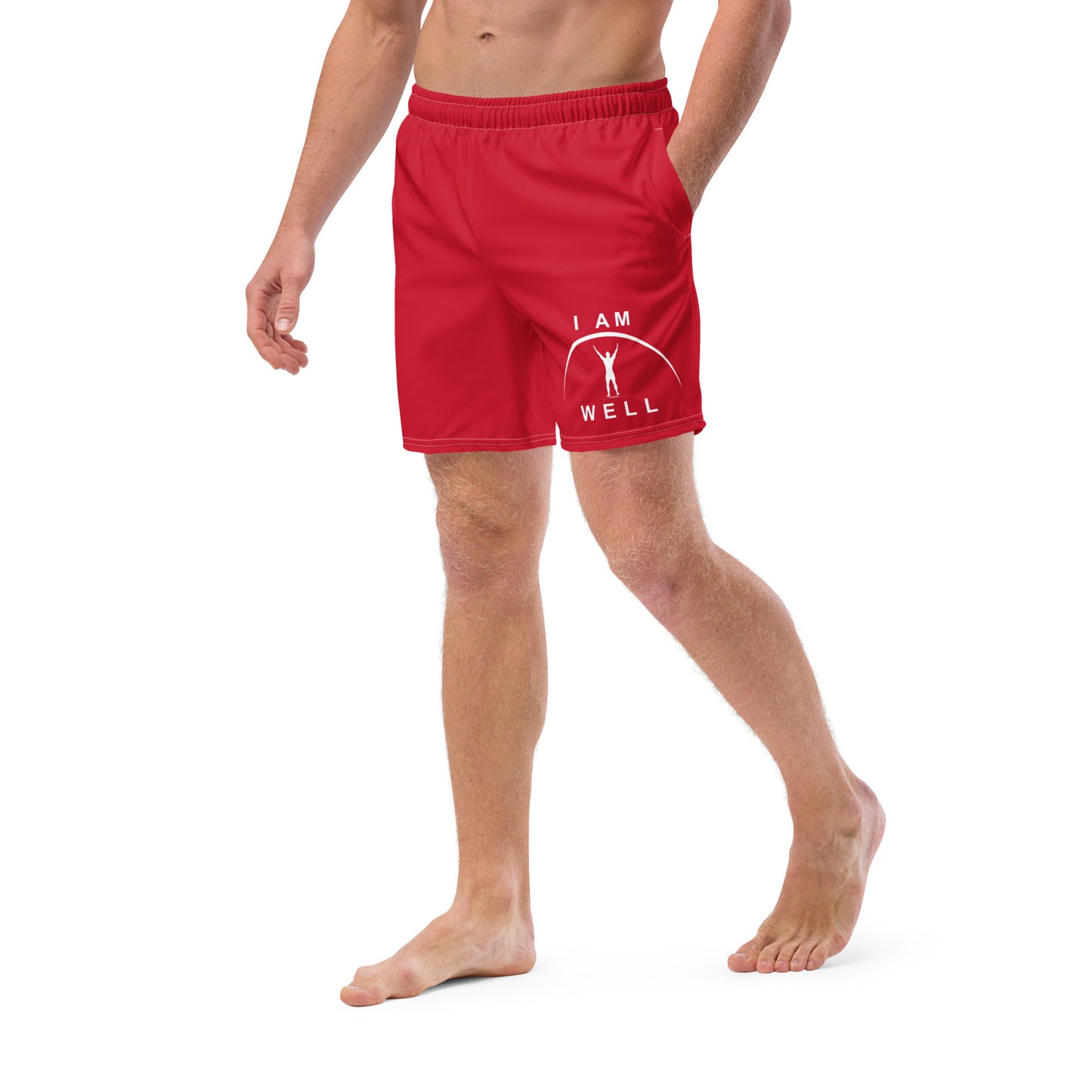 I AM WELL Men's Swim Trunks - Red w/ White Logo