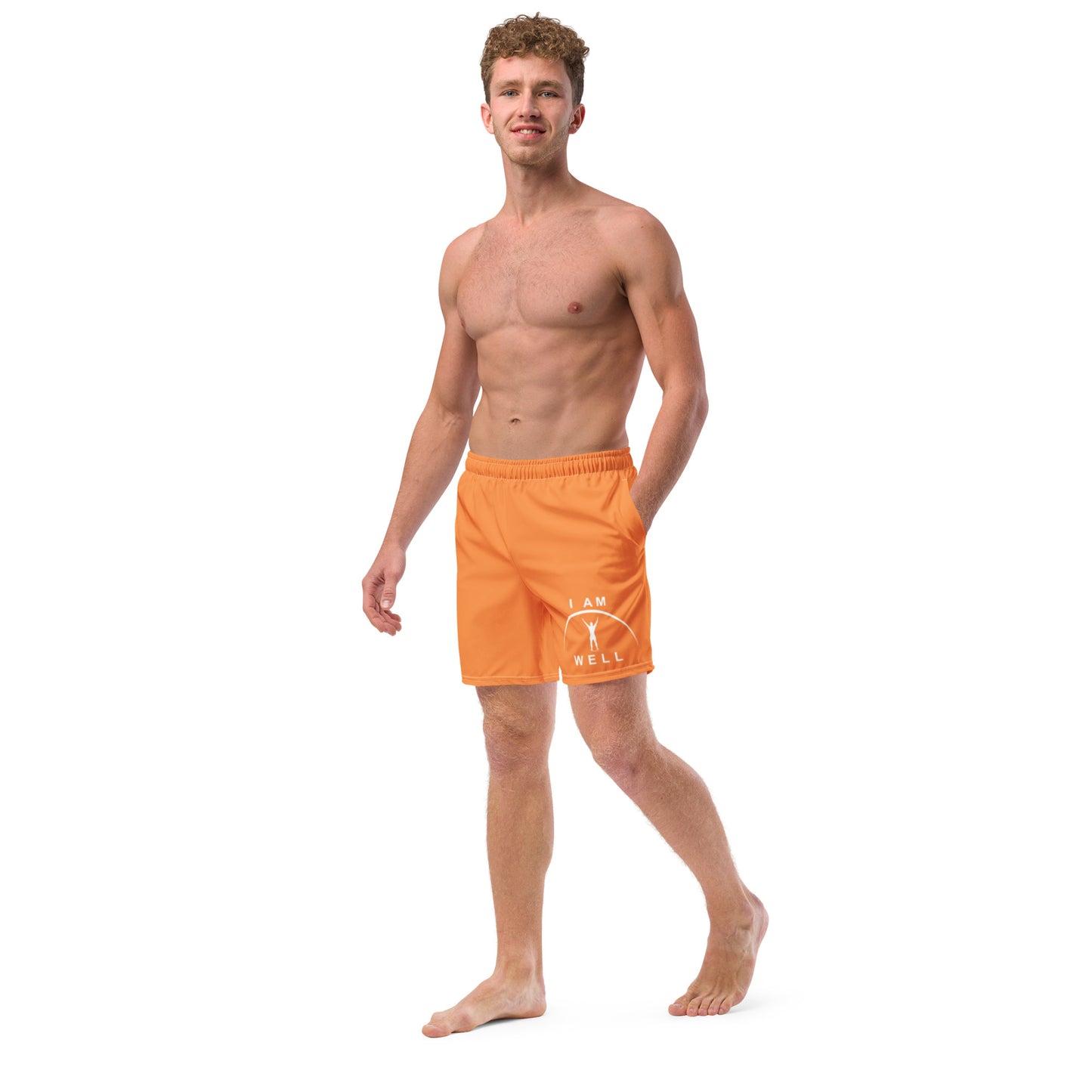 I AM WELL Men's Swim Trunks - Orange w/ White Logo