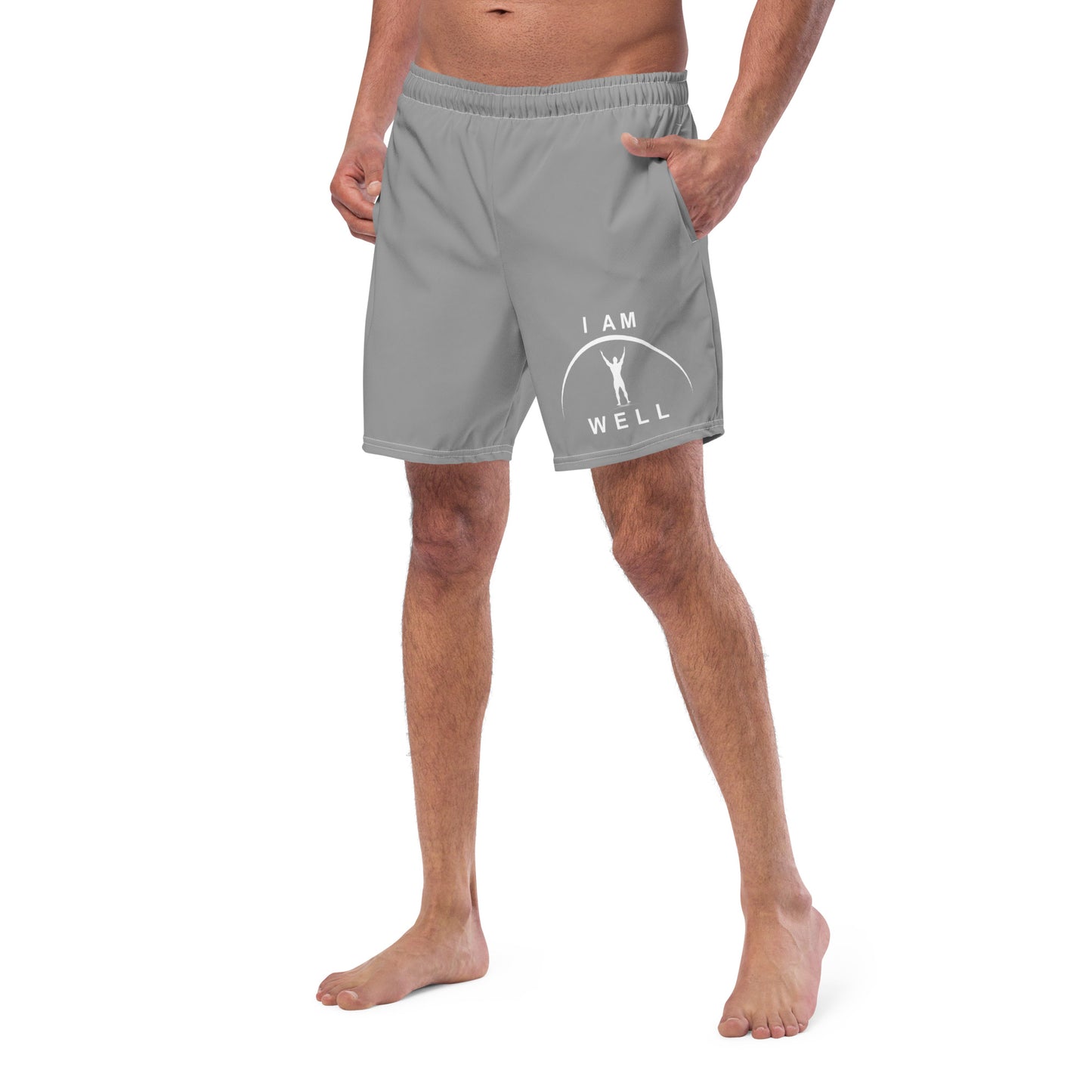 I AM WELL Men's Swim Trunks - Grey w/ White Logo