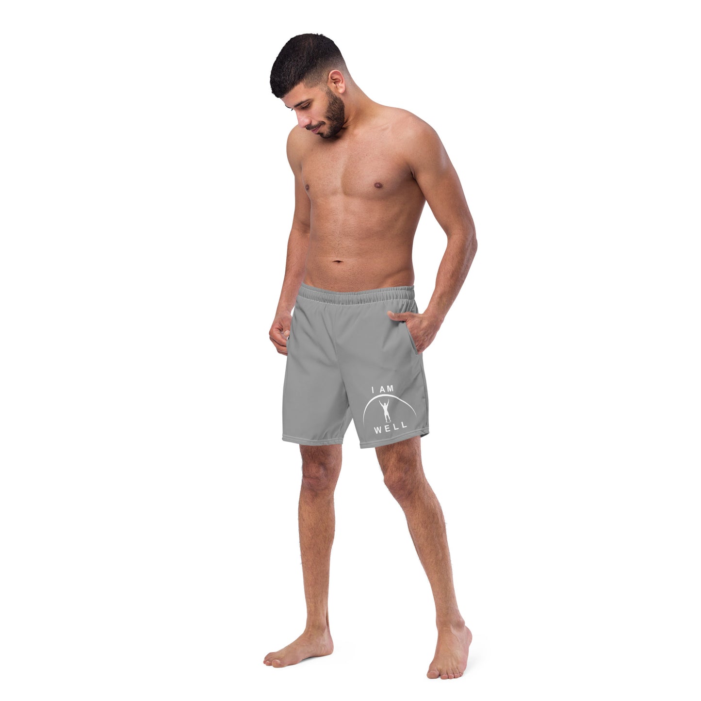 I AM WELL Men's Swim Trunks - Grey w/ White Logo