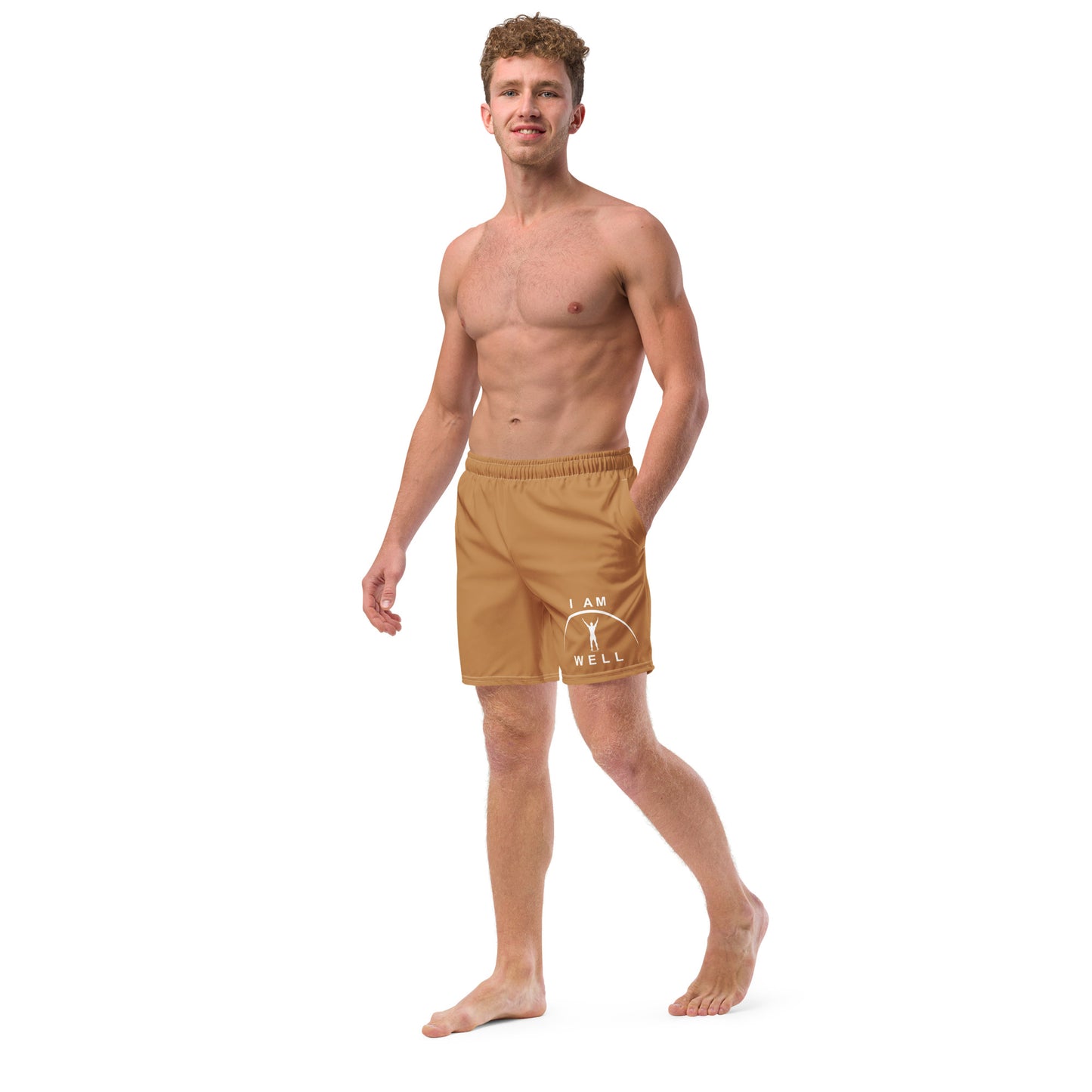 I AM WELL Men's Swim Trunks - Light Brown w/ White Logo