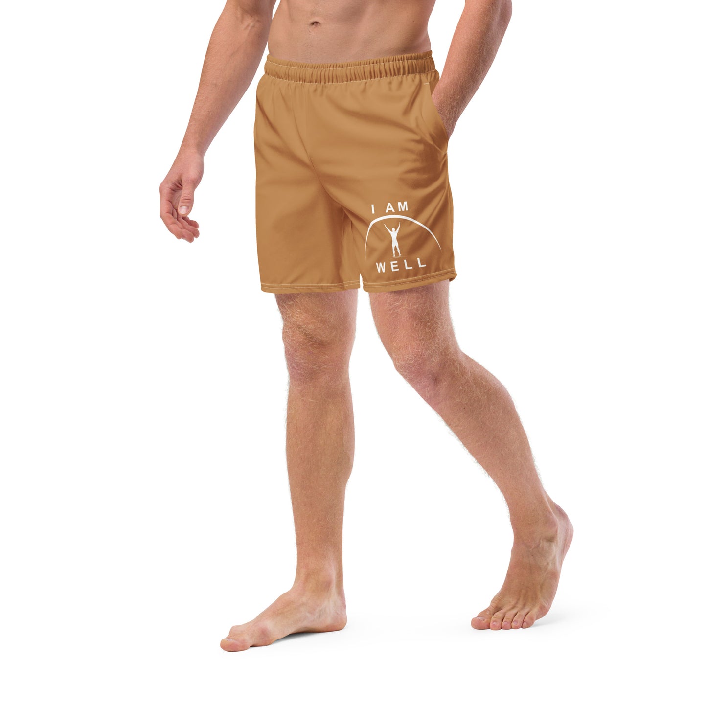 I AM WELL Men's Swim Trunks - Light Brown w/ White Logo