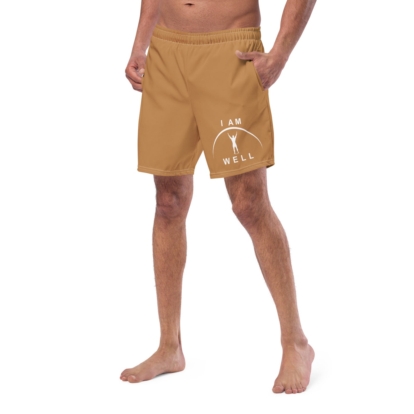 I AM WELL Men's Swim Trunks - Light Brown w/ White Logo