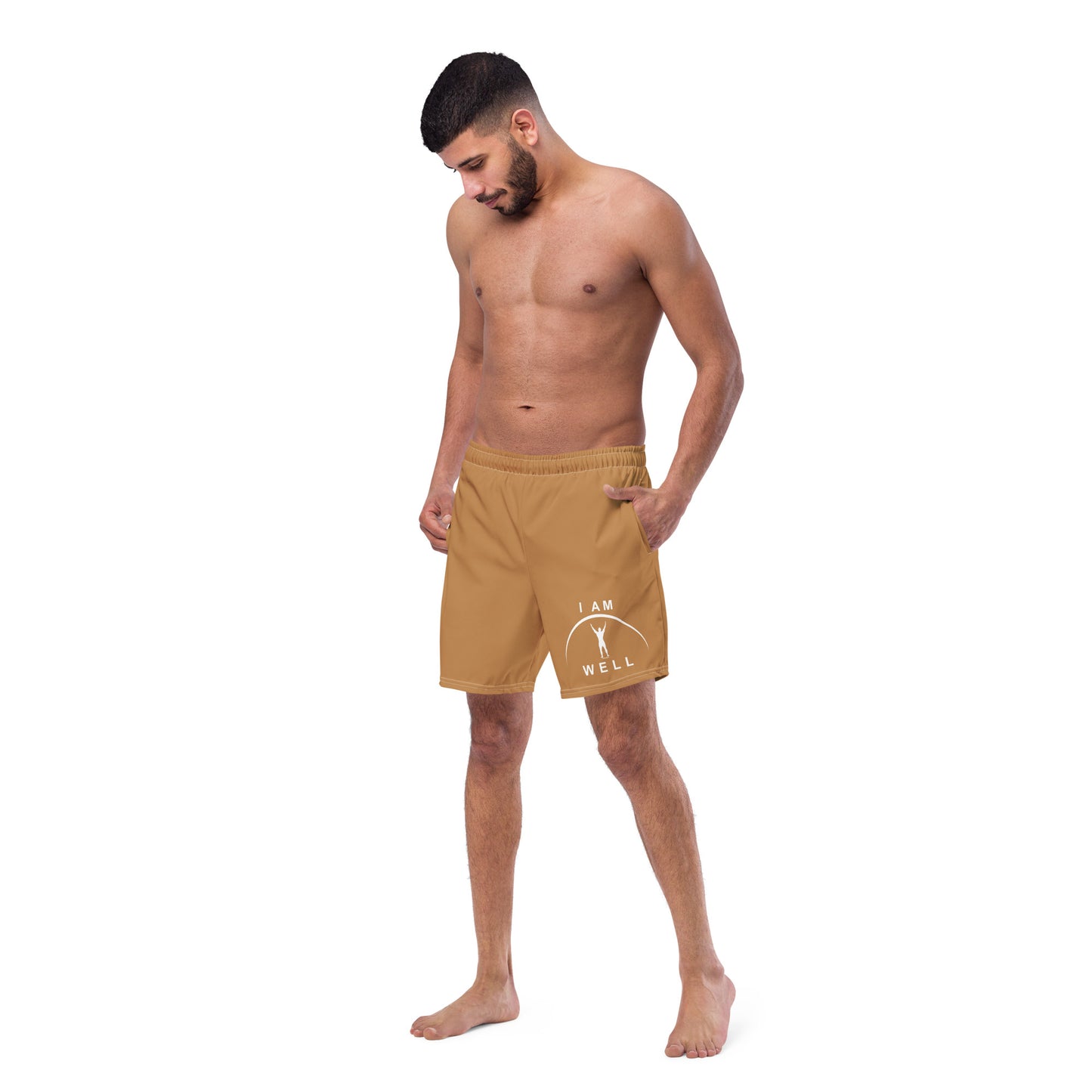 I AM WELL Men's Swim Trunks - Light Brown w/ White Logo