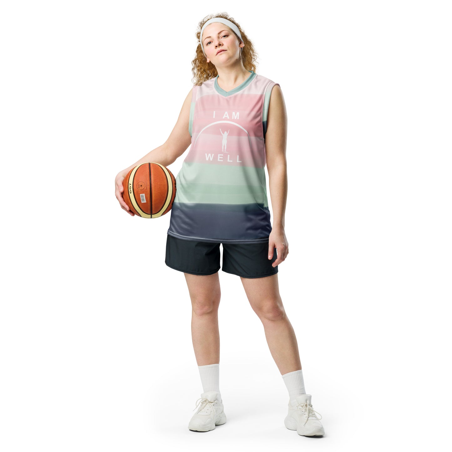 I AM WELL Women's Basketball Jersey Striped w/ White Logo