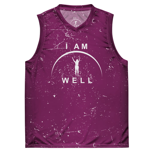 I AM WELL Women's Basketball Jersey Distressed Purple w/ White Logo