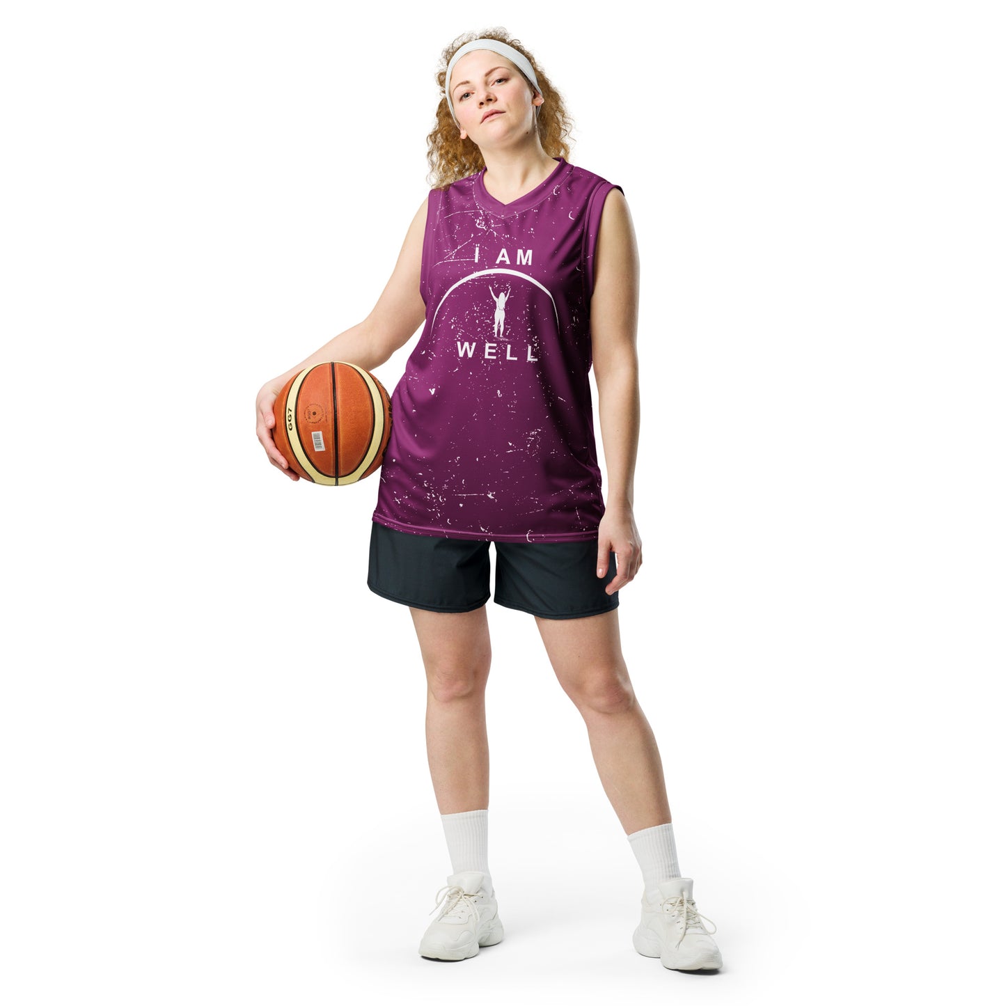 I AM WELL Women's Basketball Jersey Distressed Purple w/ White Logo