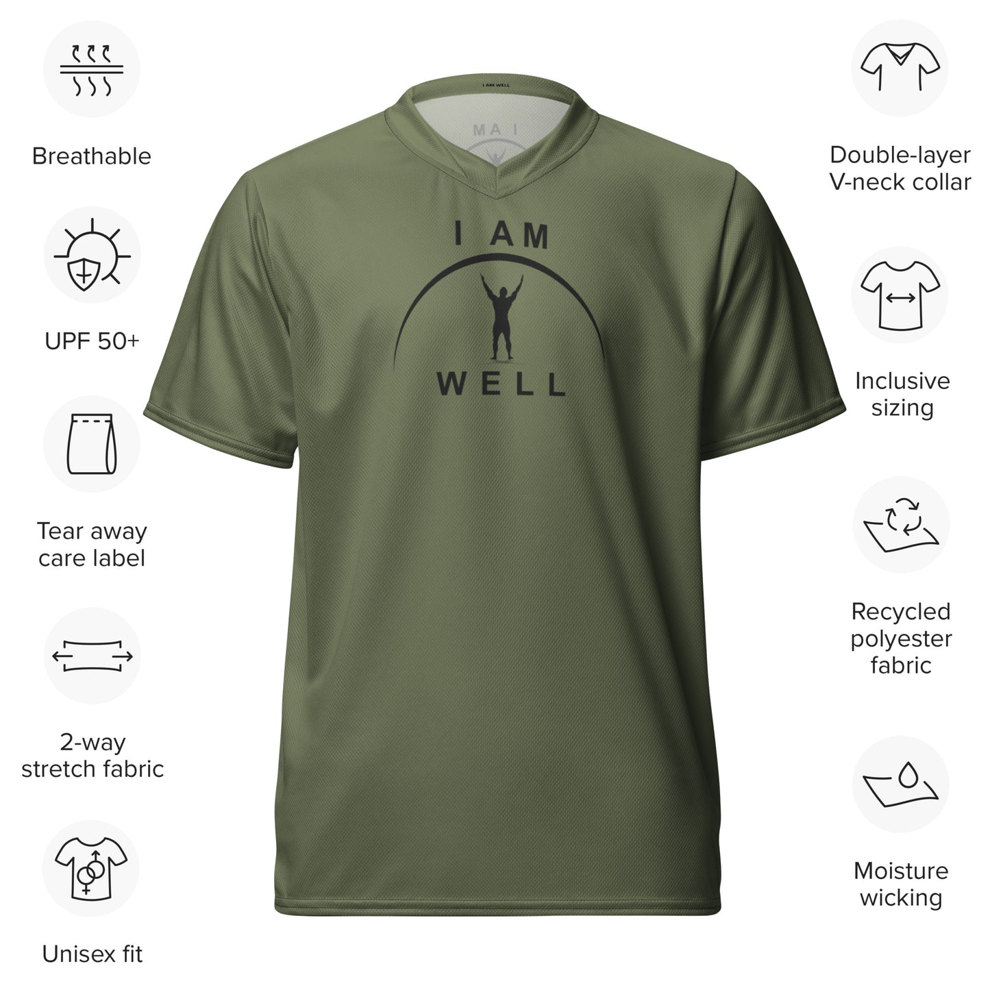 I AM WELL Men's Sports Jersey - OD Green w/ Black Logo