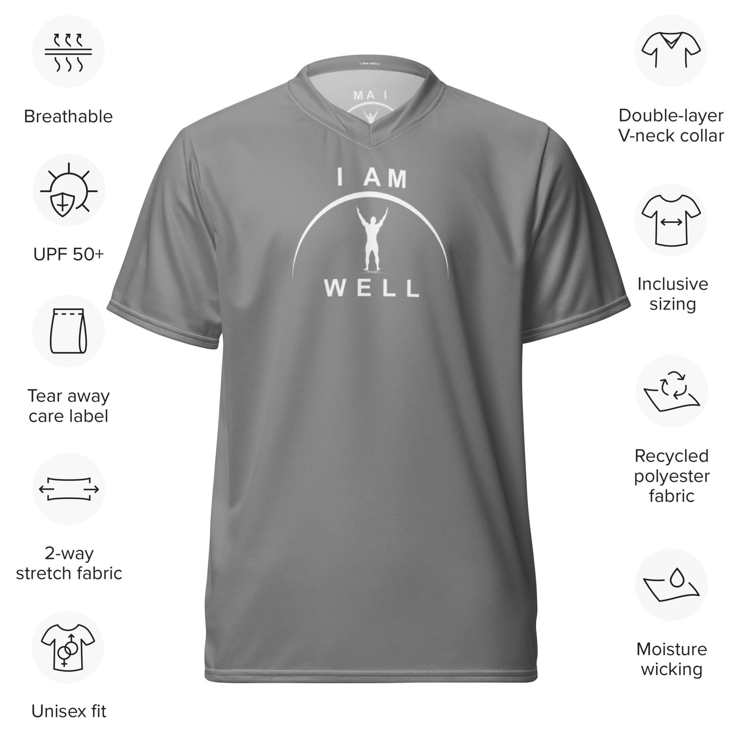 I AM WELL Men's Sports Jersey - Grey w/ White Logo