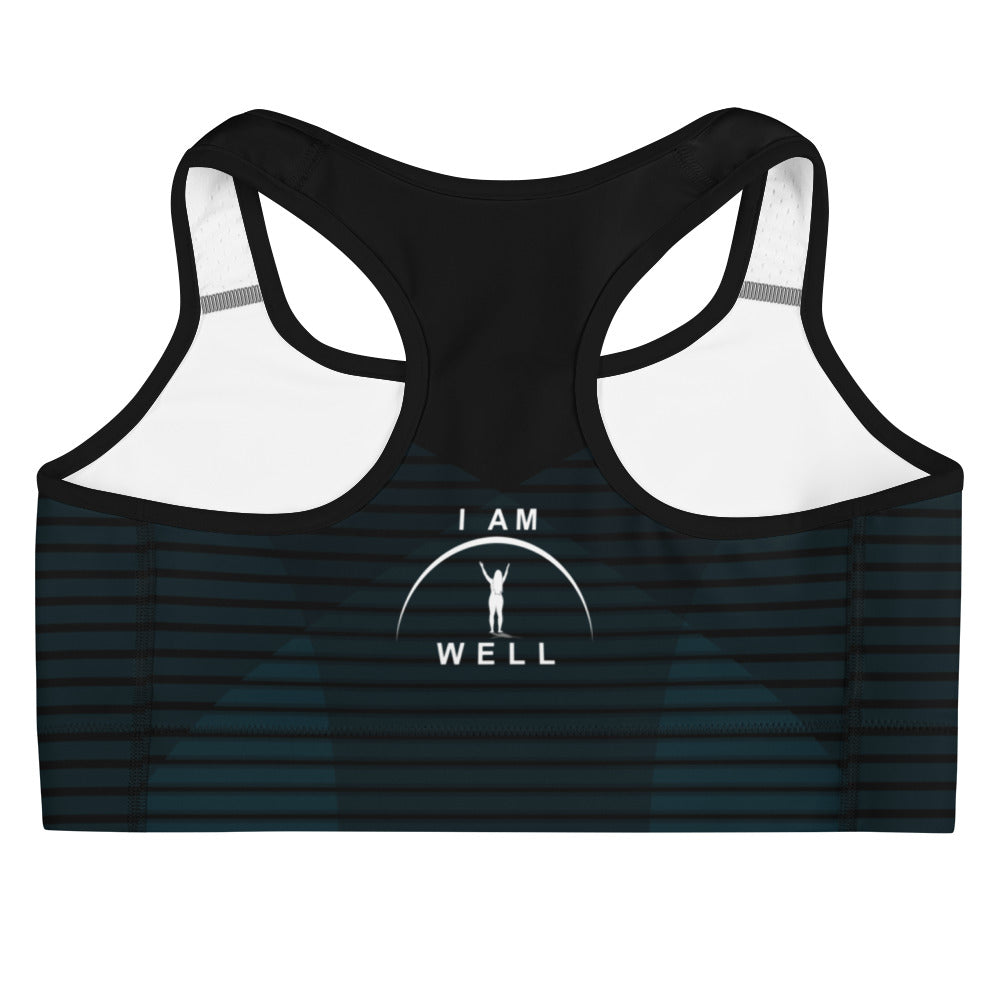 I AM WELL Women's Sports Bra Black Pattern w/ White Logo